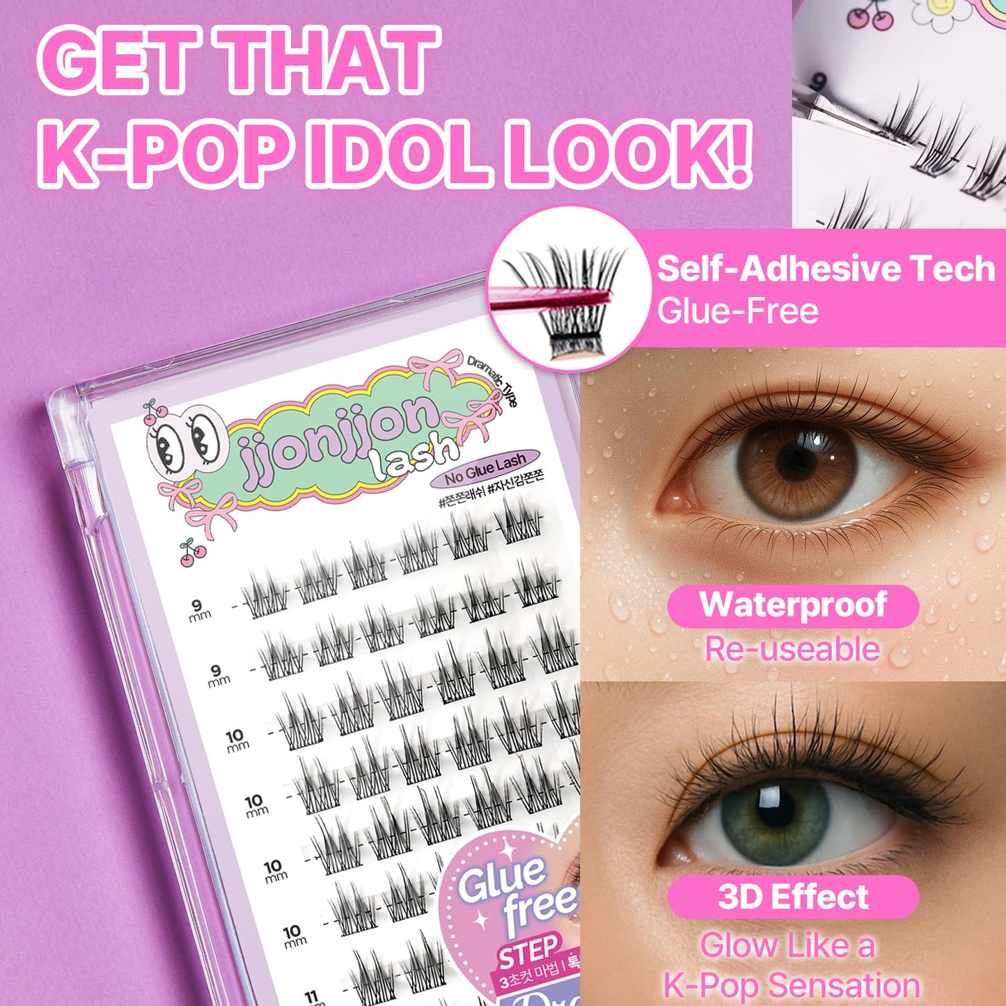 Korean Self Adhesive Lash Clusters Dolly Look No Glue Press On Pre Bond Lash Clusters Fluffy Self Adhesive False Eyelashes No Glue Needed Reusable Wispy Eyelash Extensions