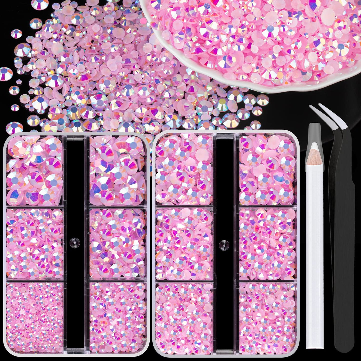 Resin Rhinestones Crafting, 2/3/4/5/6mm Flatback Jelly Rhinestones, 2 Boxes Light Pink AB Non Hotfix Crystal Gems for Bedazzling Crafts Mugs Tumblers Clothes Makeup Nail
