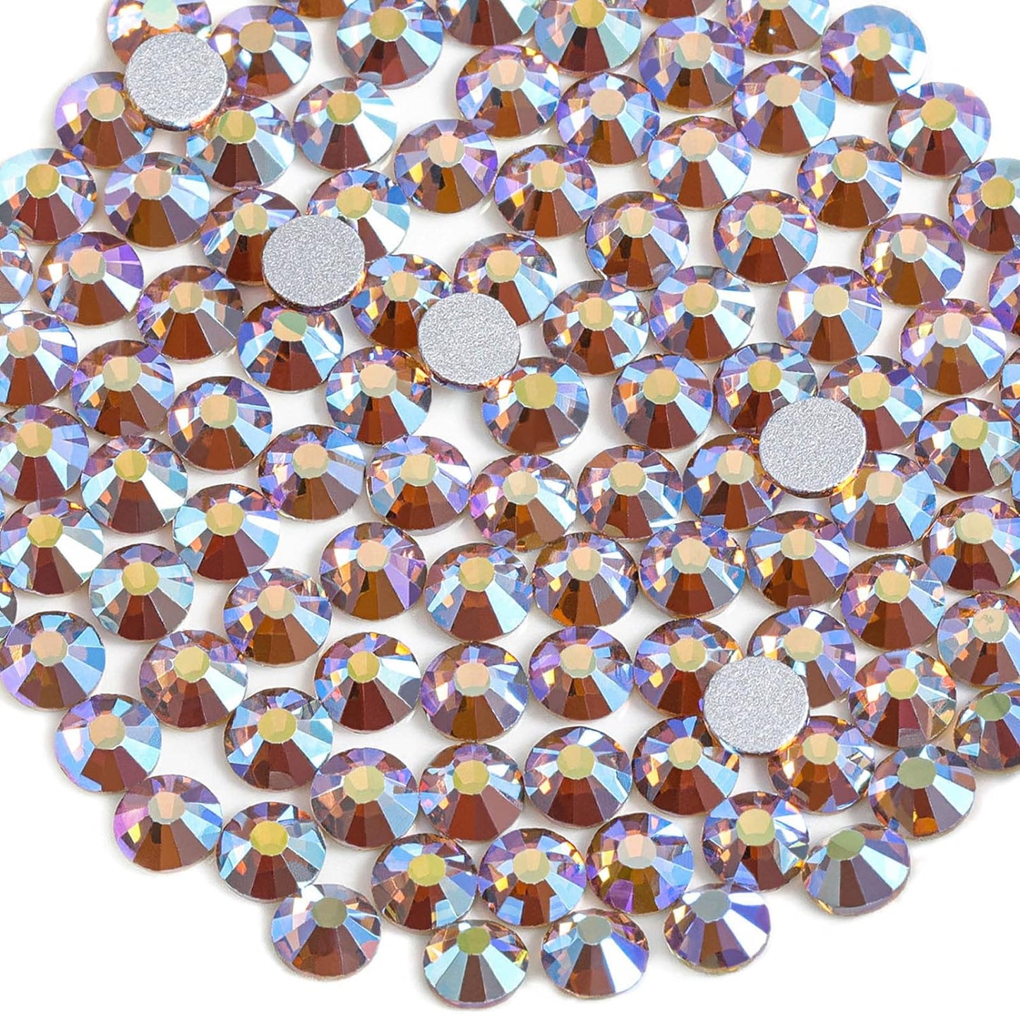 beadsland 2880pcs Flat Back Crystal Rhinestones Round Gems for Nail Art and Craft Glue Fix, Lt.Colorado Topaz AB,SS4,1.5-1.7mm