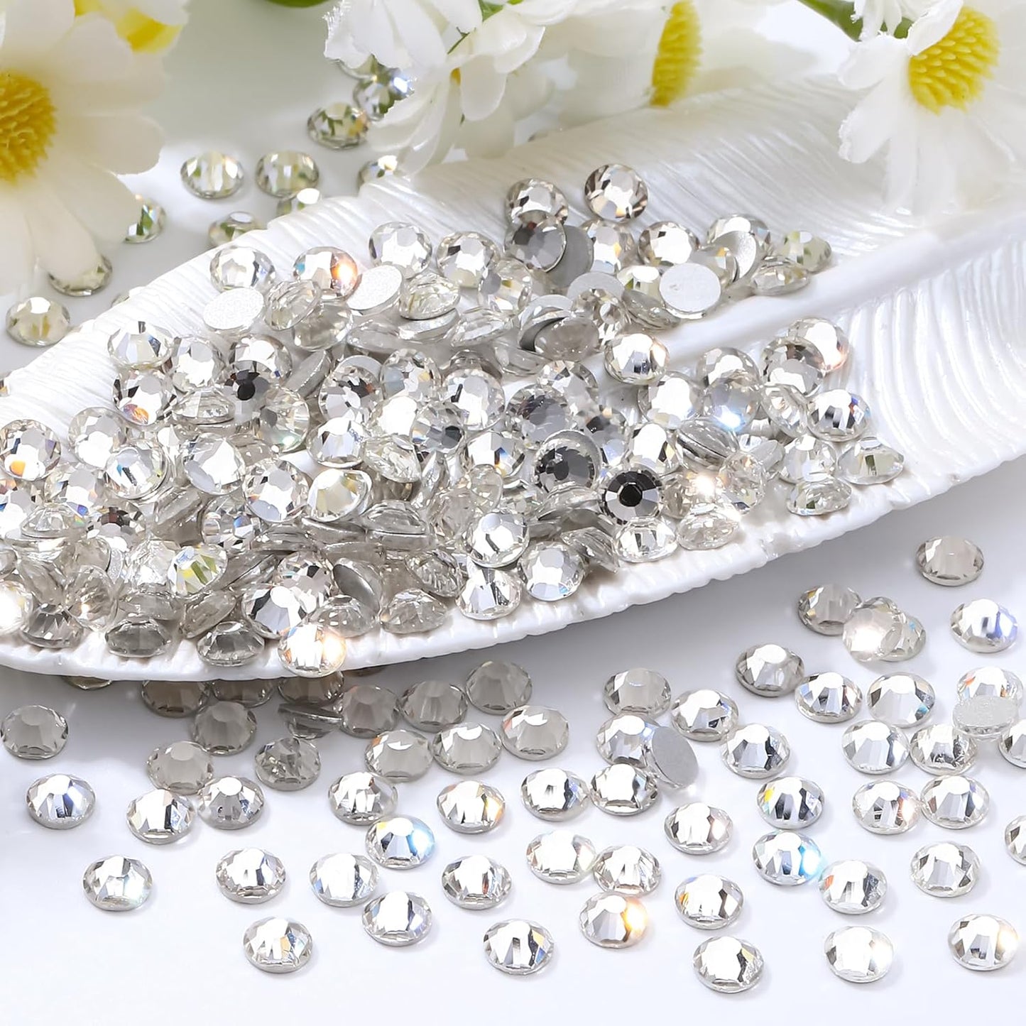 Crystal Clear Flatback Rhinestones, Glass Rhinestones for Nail Art and Craft, Glue Fix, Loose Crystal Gemstones(Crystal, SS34, 288pcs, 7.1-7.3mm)