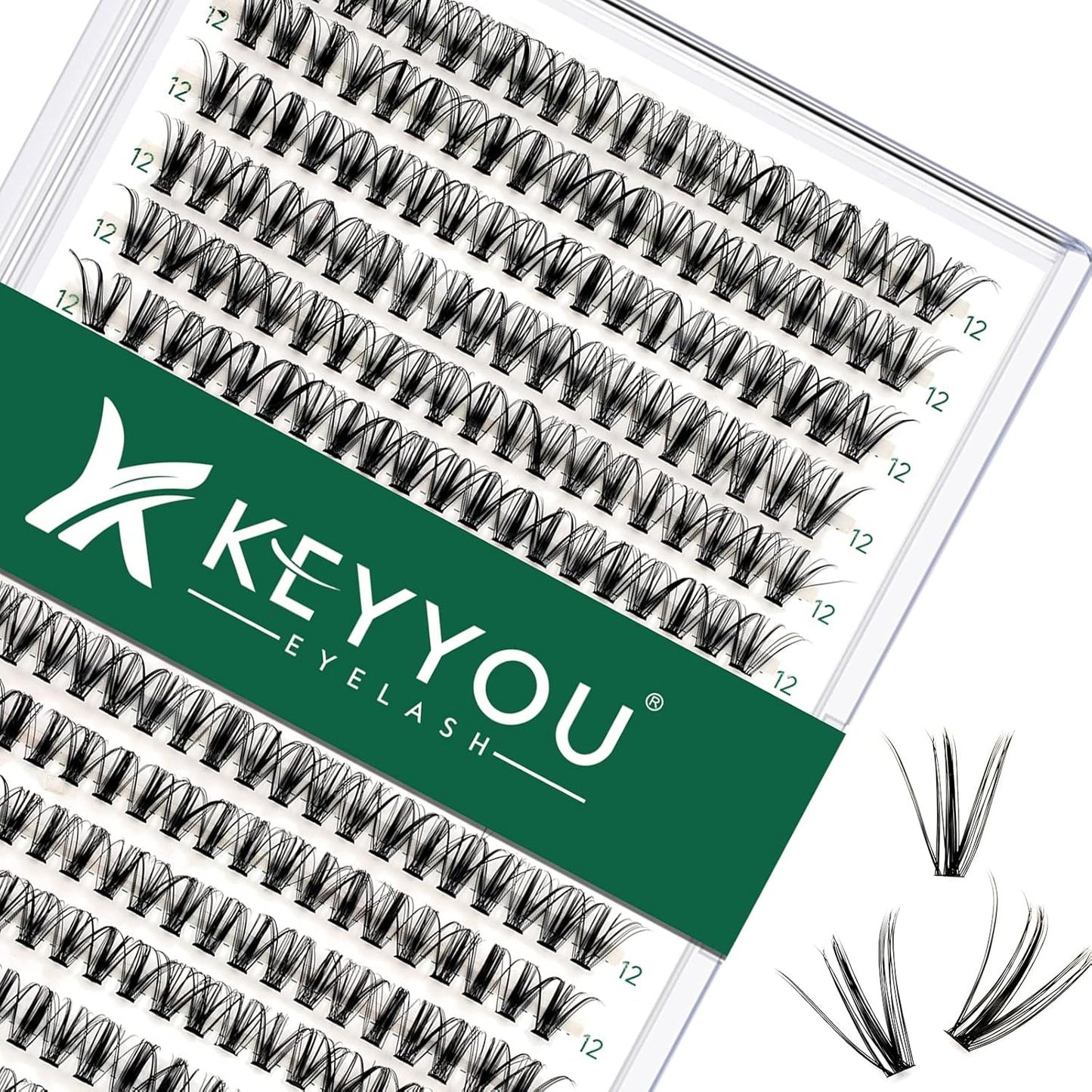Lash Clusters 300pcs Eyelash Clusters 30D 0.07D Curl 12mm DIY Eyelash Extension KEYYOU Large Tray Volume Soft&Natural Individual Lashes(30D-0.07D,12）