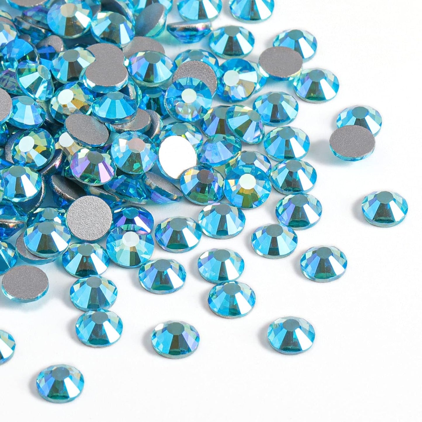 Beadsland 1440 Pieces Flat Back Crystal Rhinestones Round Gems,Aquamarine AB,SS3,1.2-1.4mm