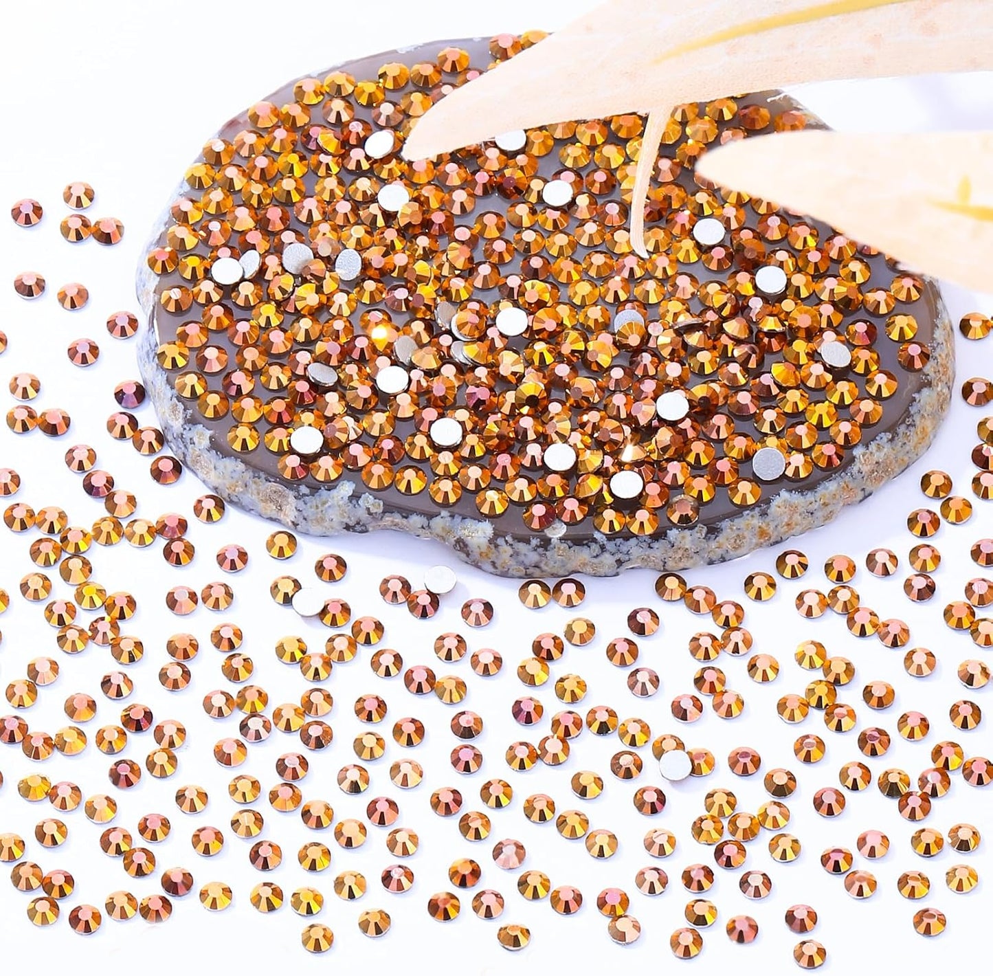 Gold Flatback Rhinestones, Glass Rhinestones for Nail Art and Craft, Glue Fix, Loose Crystal Gemstones(Gold, SS10, 2880pcs, 2.7-2.8mm)