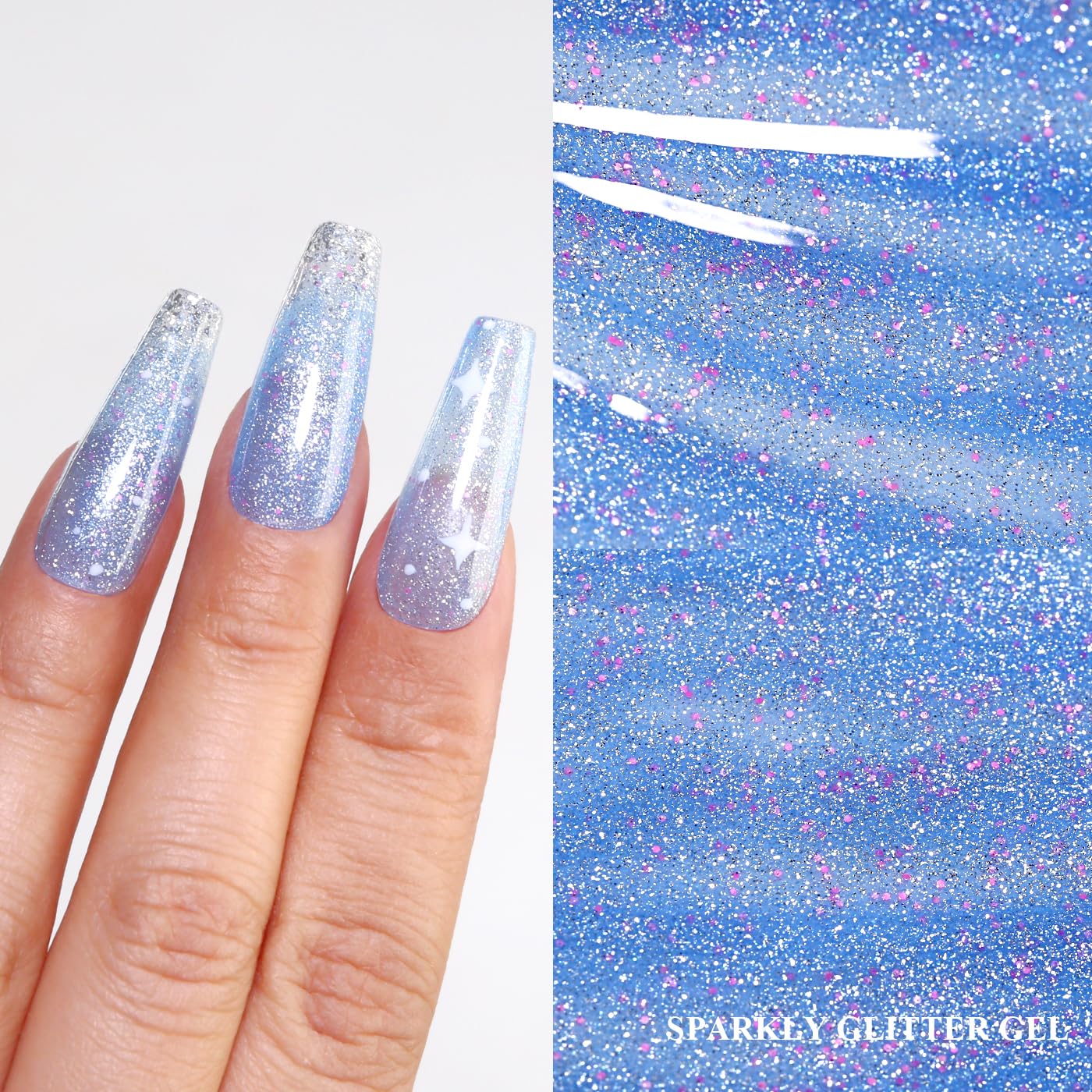 Imtiti Glitter Gel Nail Polish, Light Blue Iridescent Glitter Gel Polish Diamond Shimmer Sparkle Soak Off UV LED Nail Gel Polish Autumn Winter Gel Polish Manicure Gel Nail Kit 10ML
