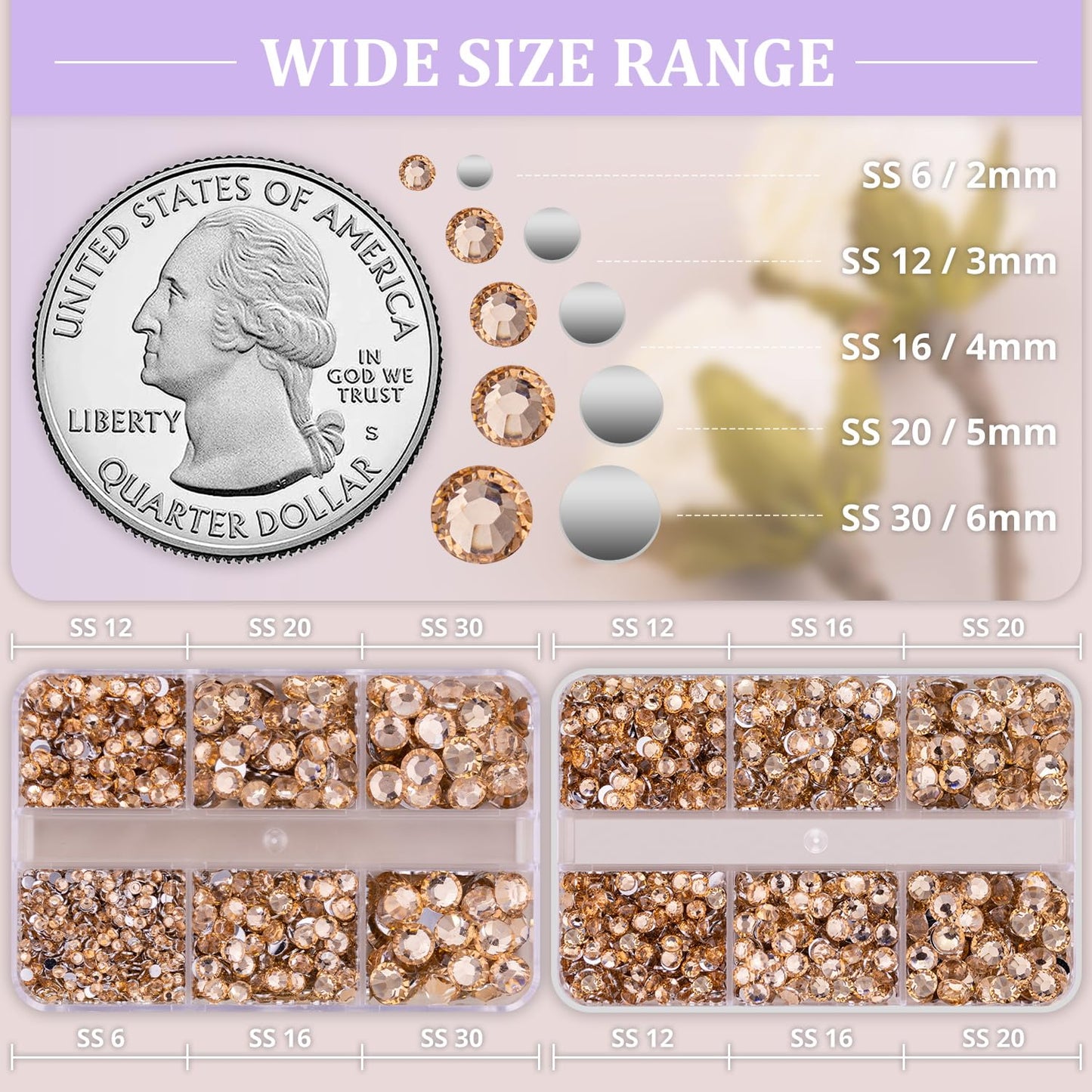 Resin Rhinestones for Crafting, 2 Boxeses Champagne Multi Sizes Flatback Bedazzling Crystals for Crafts Nail Art Deco, Non Hotfix Gems Charms for Tumbler Shoes Clothing Fabric Face Makeup