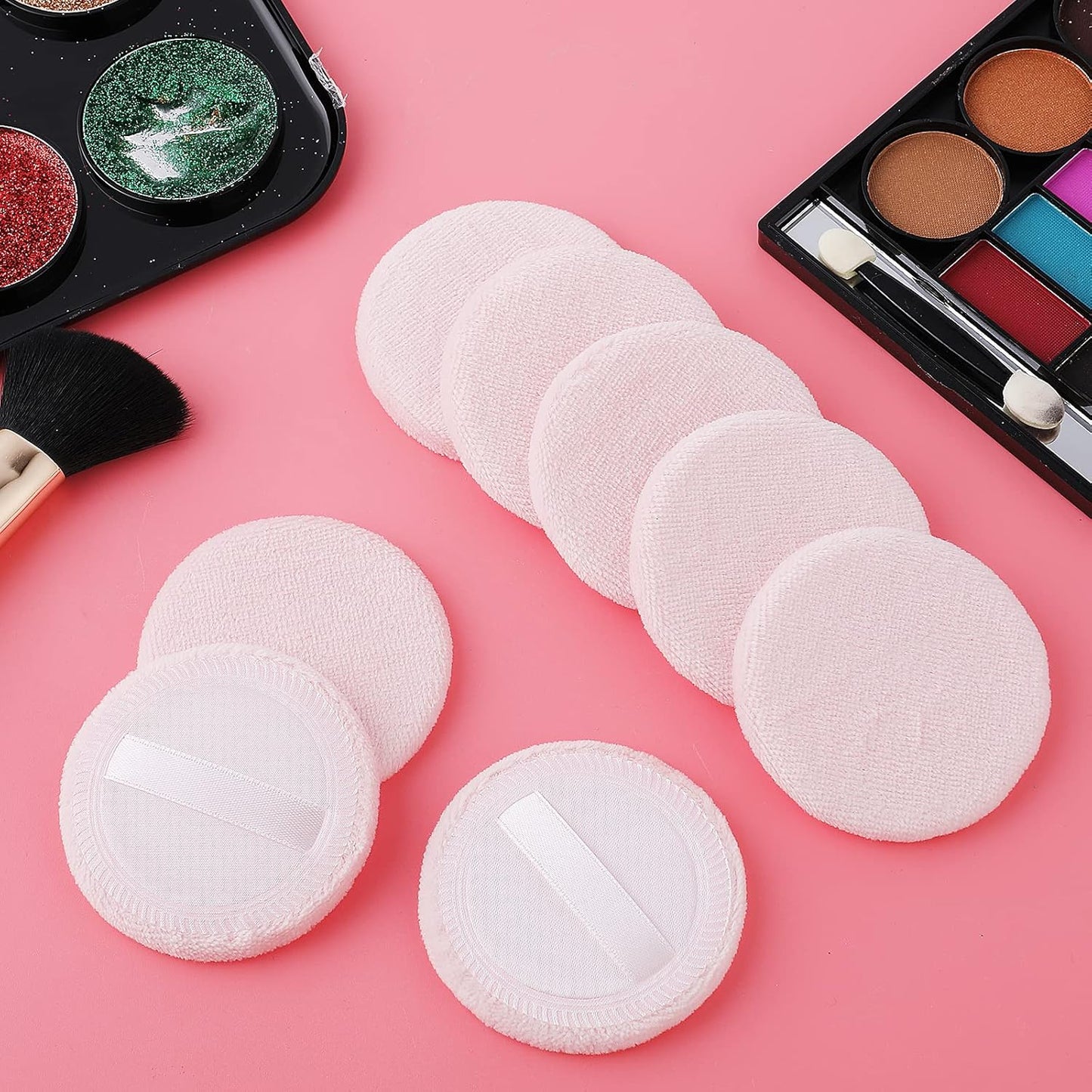 12PCS Makeup Powder Puffs Pink Cotton Powder Puffs Round Powder Puff for Makeup Face Powder Velour Puffs for Loose Powder Washable(pink
