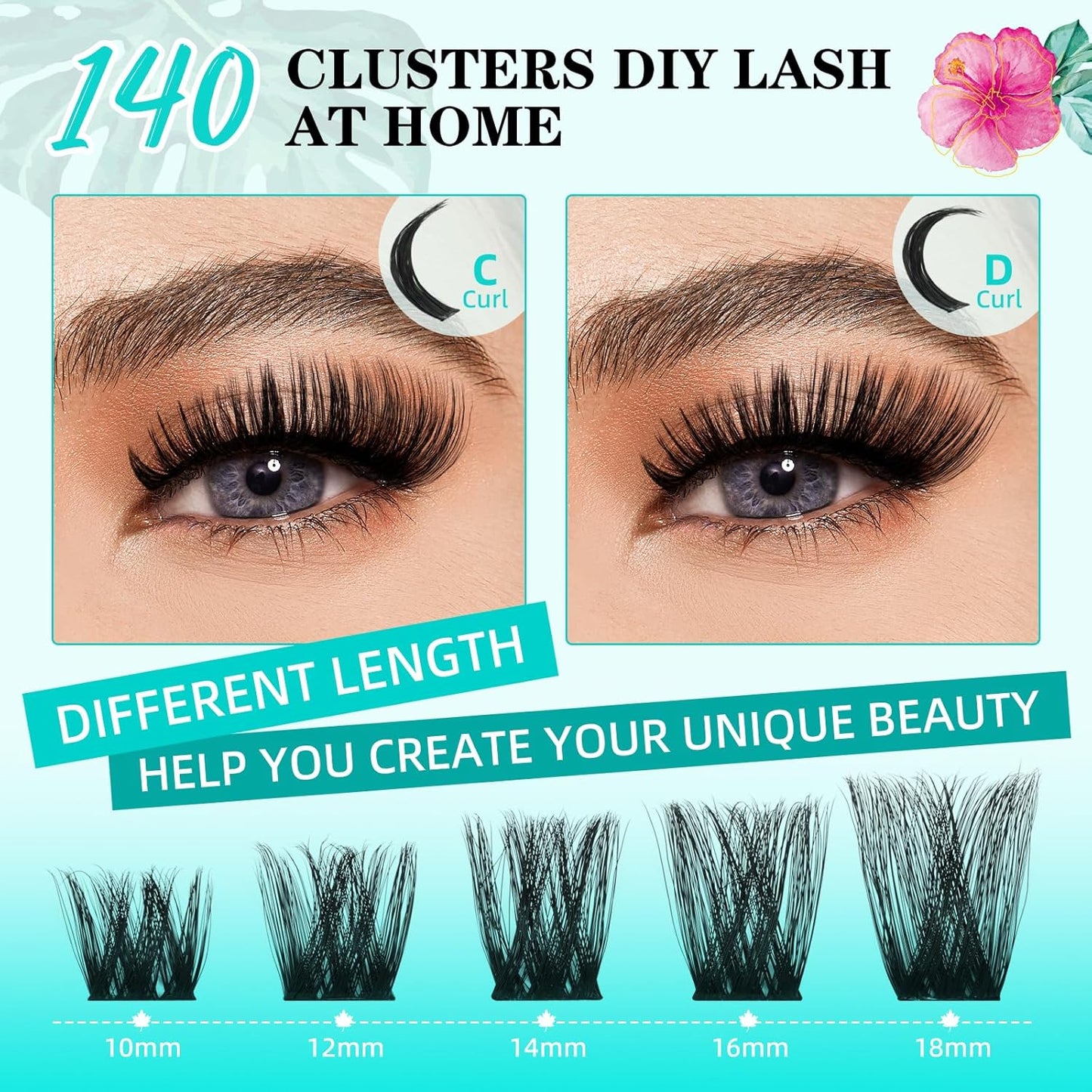 Lash Clusters Wet Look 140Pcs Fluffy Eyelash Cluster Ultra-Thin Lash Band Eyelashes Extensions Spiky Anime Wide Span Lashes(Sunflower,C-Mix10-18mm)