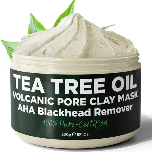 Blackhead Remover Mask With Tea Tree Oil | Clay Mask | Pore Minimizer for Face with Volcanic Ash | Soothes Redness & Irritation | Smooths Skin | Deep Cleansing Facial Treatment for All Skin Types