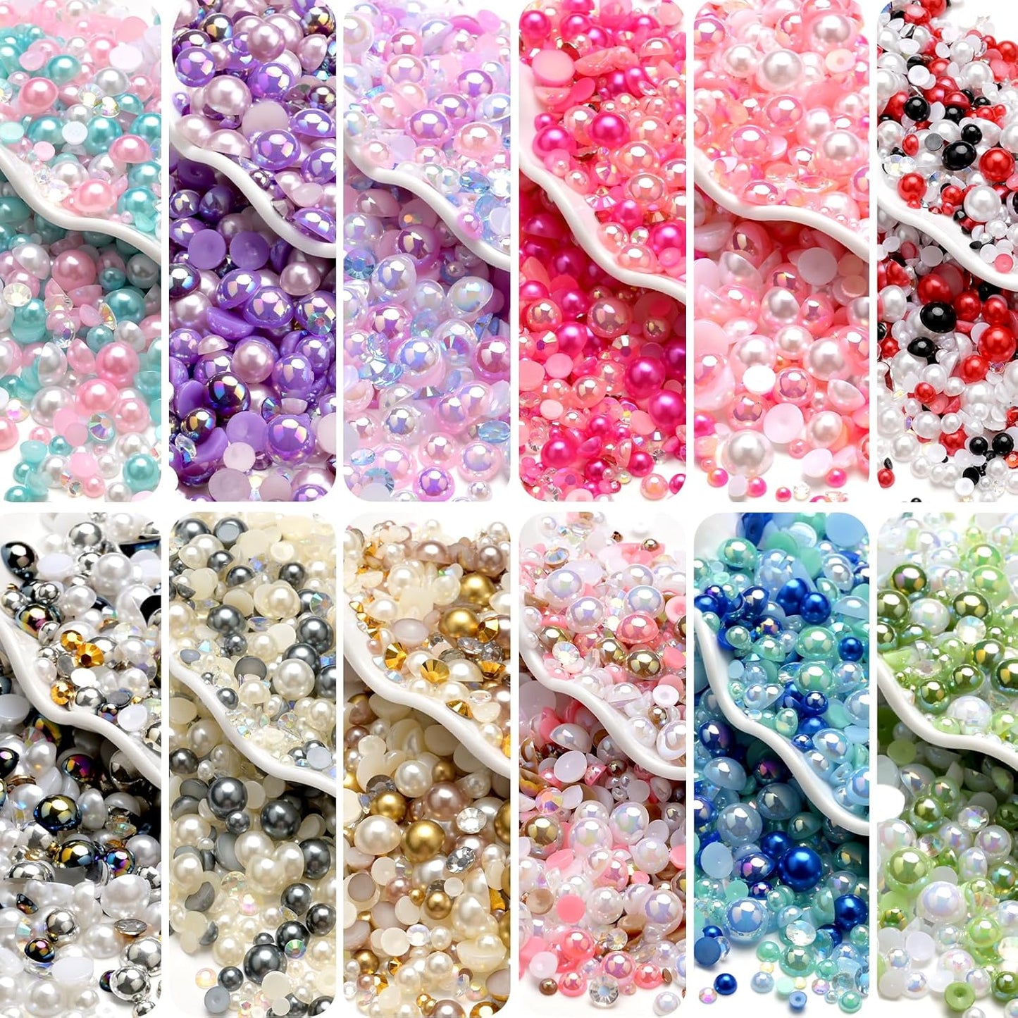 80g Mix Flatback Pearls and Rhinestones for Crafts Champagne Gold Mixed Size 2mm-10mm Half Round Pearls Rhinestones for Nail Art Tumblers Shoes DIY Bedazzling with Tweezers Wax Pen