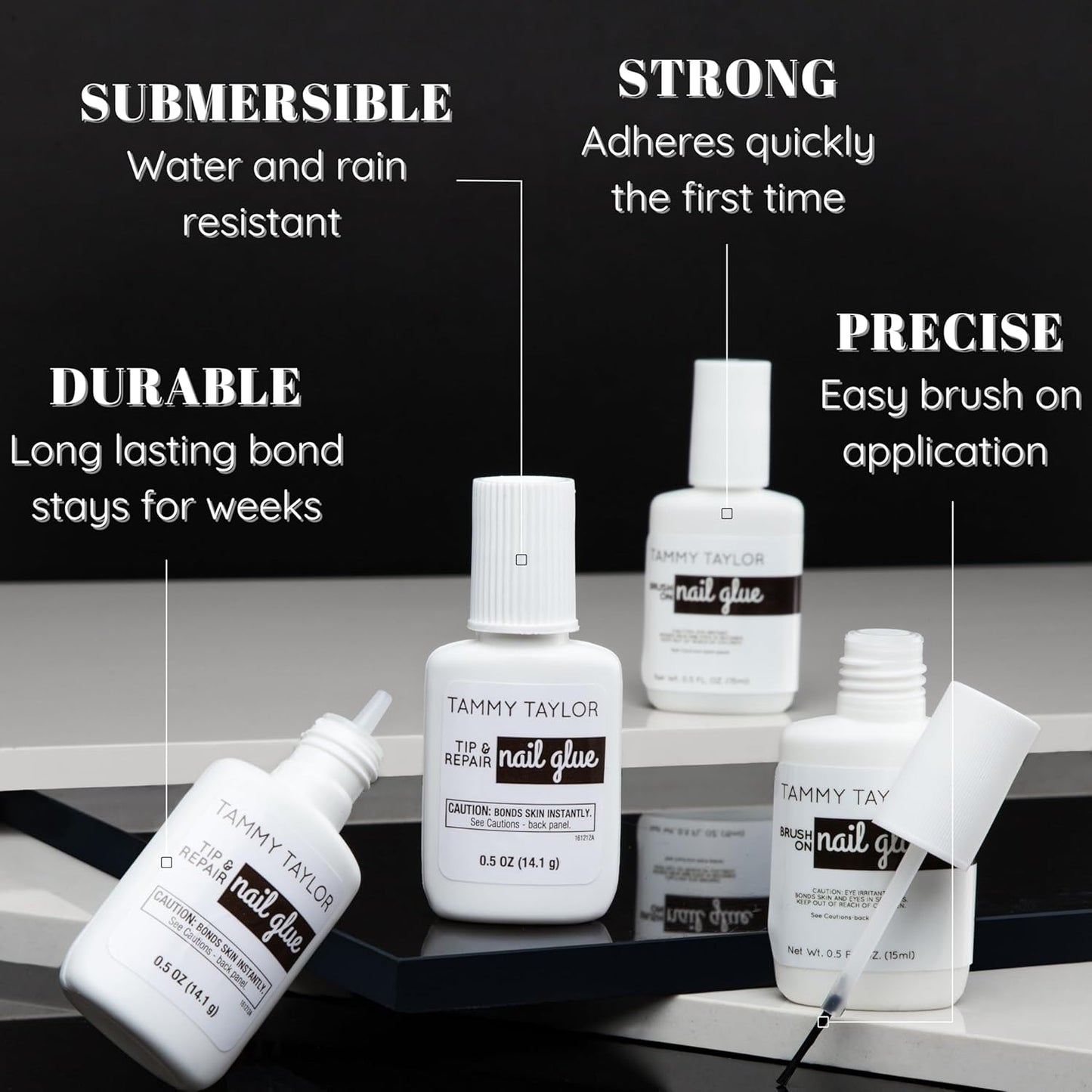 Tammy Taylor Tip and Nail Repair Glue | Dry Clear Gel Nail Glue for Press on Nails, Acrylic Nail Tips & Natural Breaks | Cure Under UV/LED | Solid Nail Adhesive Gel Glue for Nails and Extensions