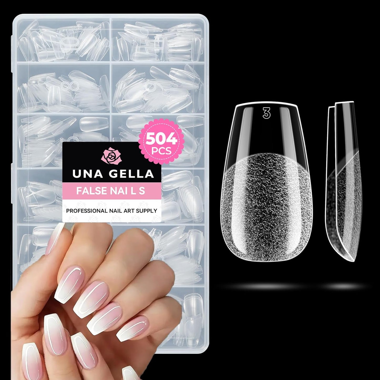 UNA GELLA Short Coffin Nails Tips, 504pcs No c Curve short Coffin Gel Press On Nails Pre Etched For Women Acrylic Nail Extension Full Cover Home Salon 12 Sizes