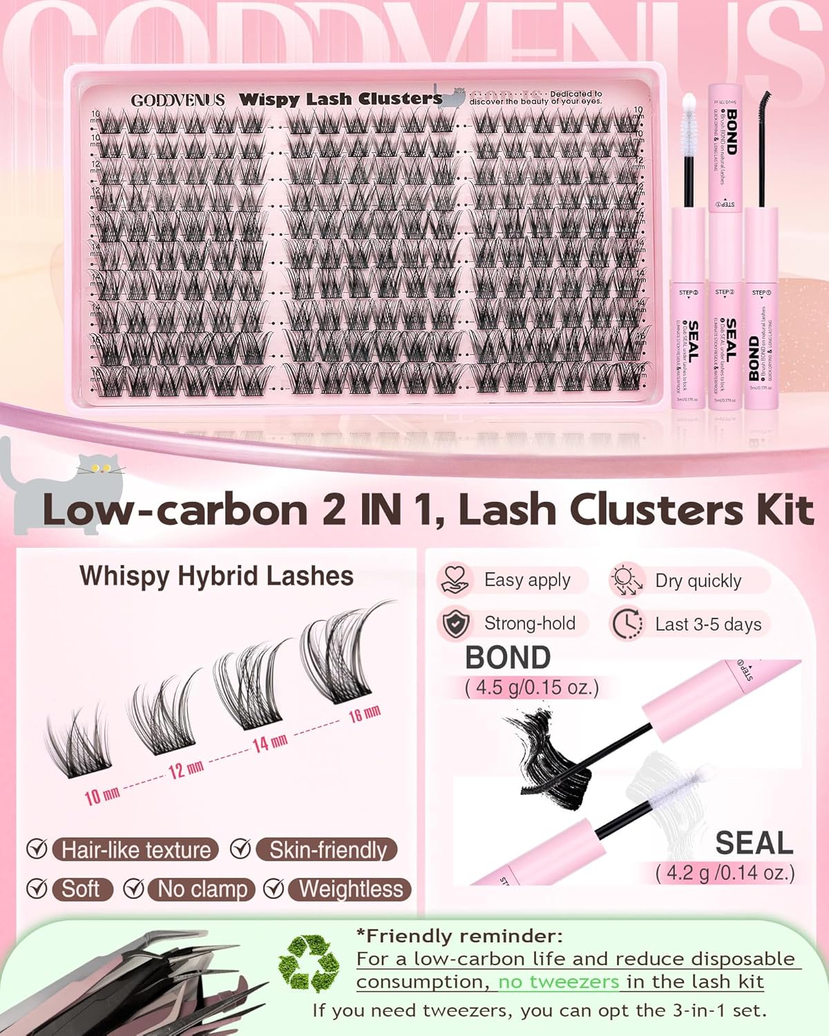 Lash Clusters Kit Wispy Cluster Eyelash Extensions Kit Natural DIY Lash Extension Kit 10-16mm Eyelashes Clusters 180pcs C Curl Individual Lashes Cluster Eyelash (No Tweezers)
