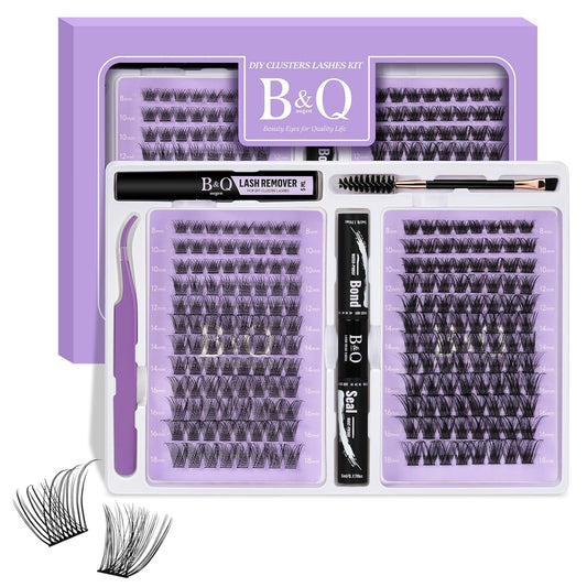 Lash Extension Kit 192 pcs Eyelash Extension Kit B01+B10 8-18mm Mixed Lash Clusters Kit Individual Lashes Kit Wispy with Lash Glue and Remover Applications Eyelash Kit (B01+B10, Kit)