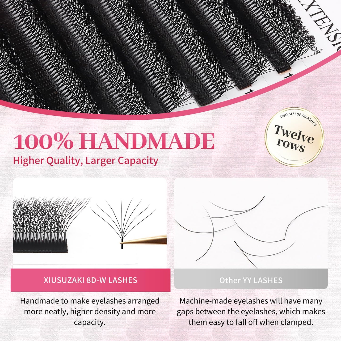 W Lash Extensions 8D Eyelash Extensions W Shape 0.07mm Thickness C Curl Mix 8-15mm Premade Fans Individual Lashes Volume Matte Black 12 Rows Crisscross False Eyelashes(W-8D-0.07-C,8-15mm)