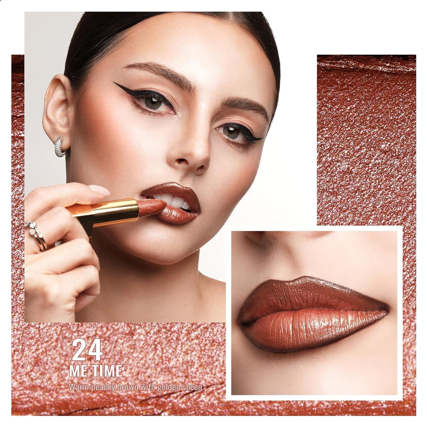 Oulac Glitter Lipstick for Women with Metallic 3D Shine Lightweight Hydrating Formula, High Impact Lip Color, Vegan Beauty, Sheer Coverage Lip Makeup, Christmas Gifts for Women, Me Time(24)