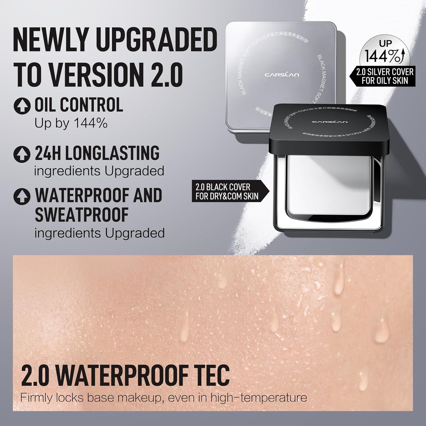 2.0 Black Magnet Soft Focus Powder, Waterproof Translucent Pressed Setting Powder, 24H Longlasting Talc-Free Face Powder, Oil Control Compact Makeup,01 Pink For Dry&Com Skin, 0.28Oz