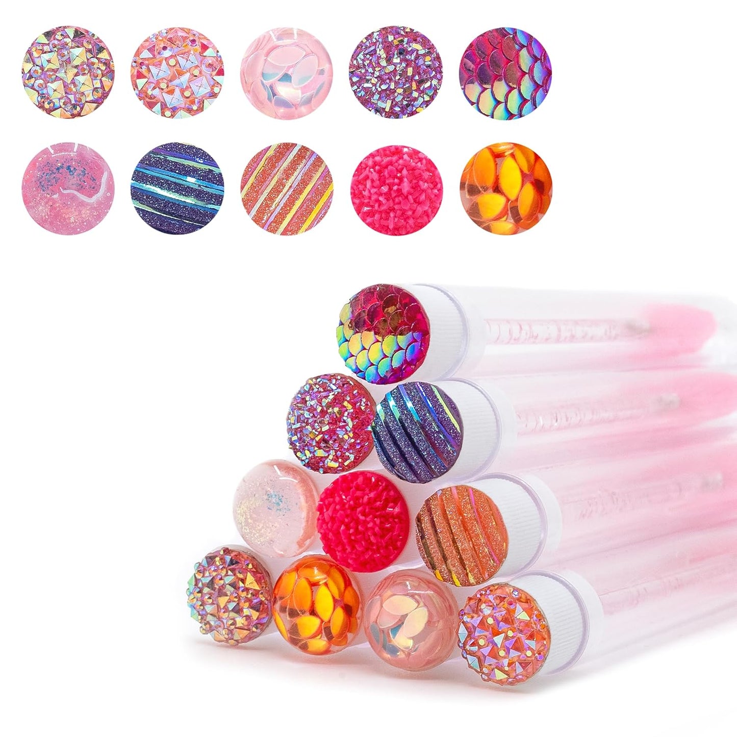 i-Laesh 10-Piece Disposable Mascara Wands with Tube - Diamond Spoolies for Eyelash & Eyebrow Makeup - Multi-Color Lash Applicator Set - Pink Mix