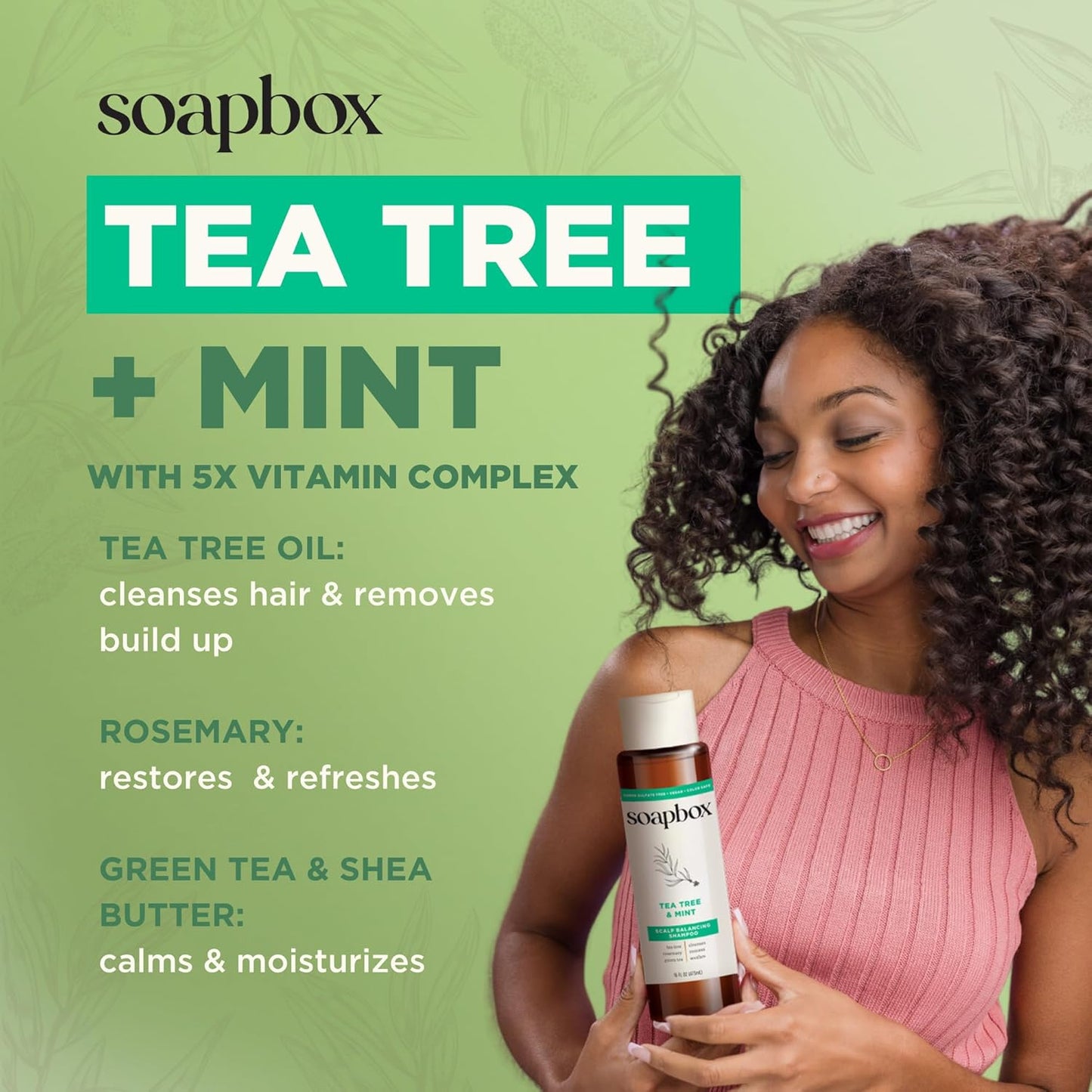 Soapbox Tea Tree Shampoo, Harsh Sulfate Free, Paraben Free, Silicone Free, Color Safe, and Vegan Hair Shampoo (33.8 Ounces)