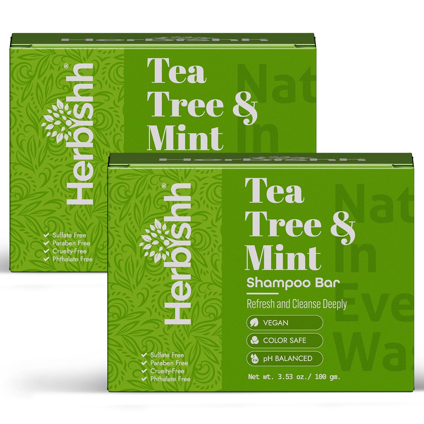Herbishh Tea Tree & Mint Shampoo Bar – Tea Tree Oil Soap Bar for Oily Hair & Scalp Cleanse – Solid Travel Size Shampoo for Men & Women – Minty Deep Cleansing, 3.53 oz pk of 2