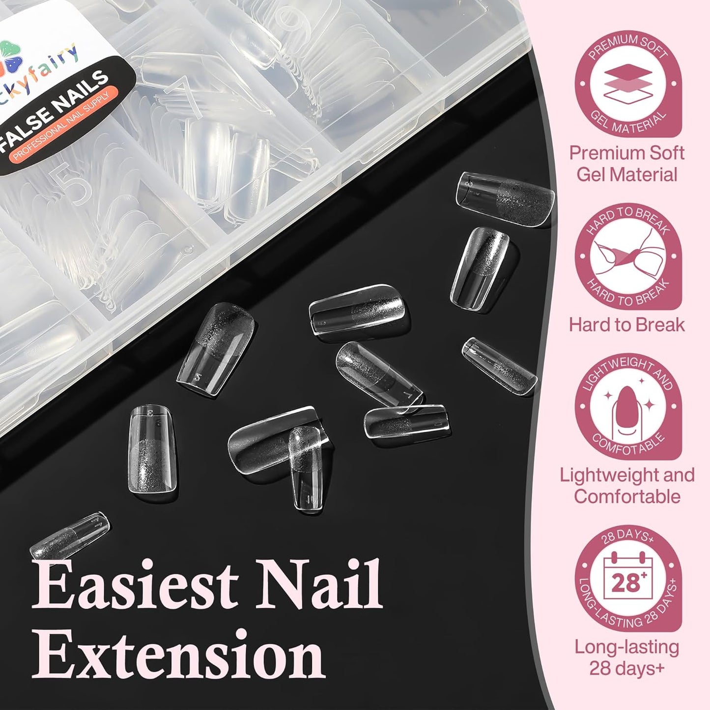 Nail Tips Square: 504pcs Pre-etched Square Press on Nails Clear Full Cover Fake Nails for French Nail Extension Salon Home DIY 12 Sizes Gel Tips