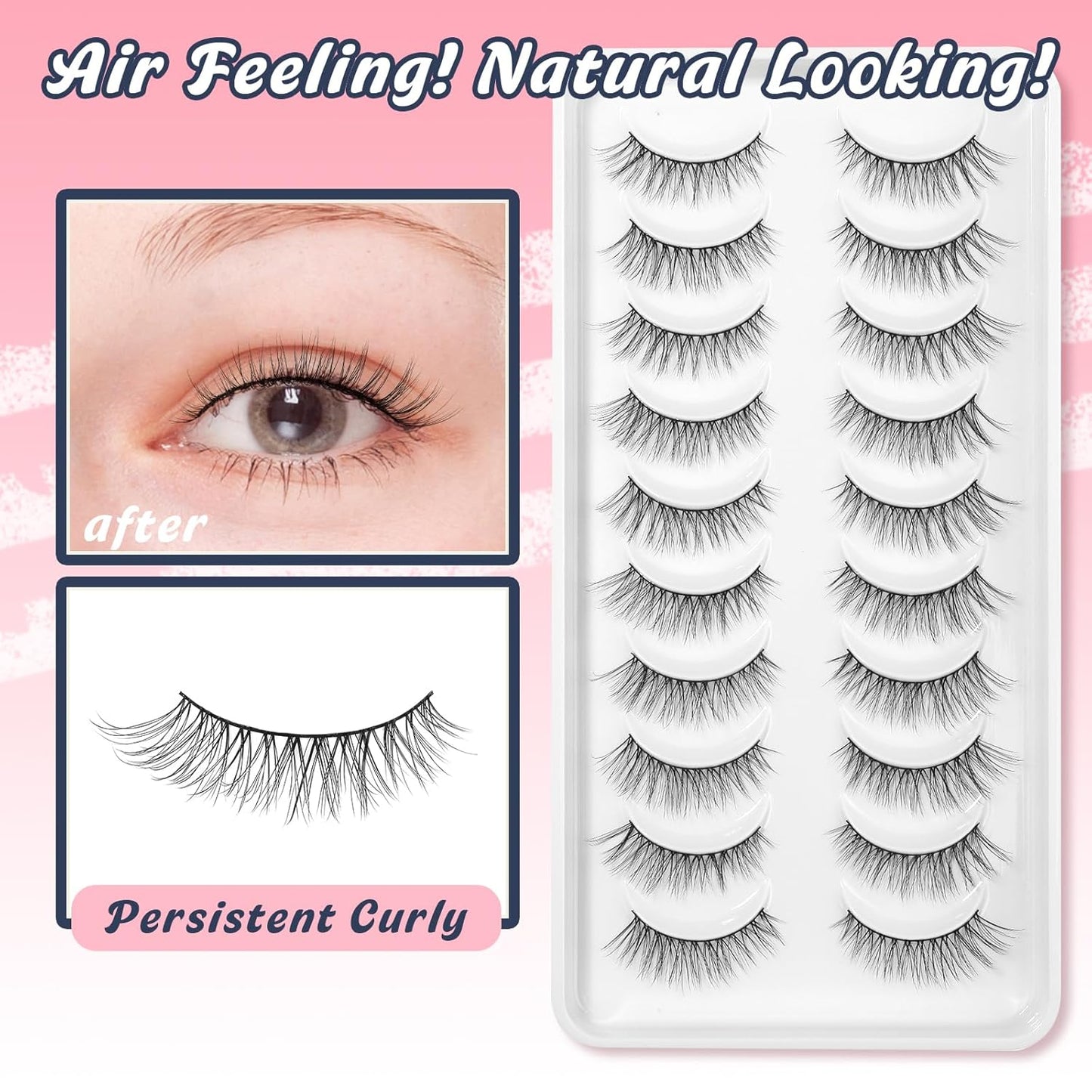 Eyelashes Natural Cat Eye Lashes False Eyelashes Wispy Lashes C Curl Flared Eye Lashes Pack Cat Eyelashes Soft Strip Lashes 12mm Lash Strips Siligli 10 Pair