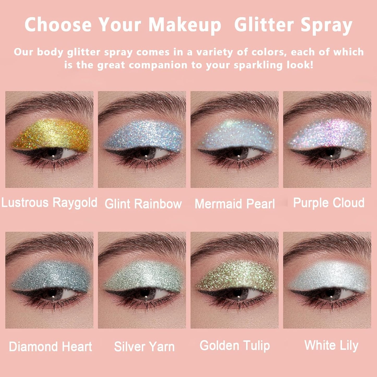 Boko Body Glitter Spray, Glitter Spray for Sparkling Body Face Hair Nail Clothes, Hair Glitter Spray Body Shimmer Powder for Highlighter Makeup Festival Party Concert Rave Accessories