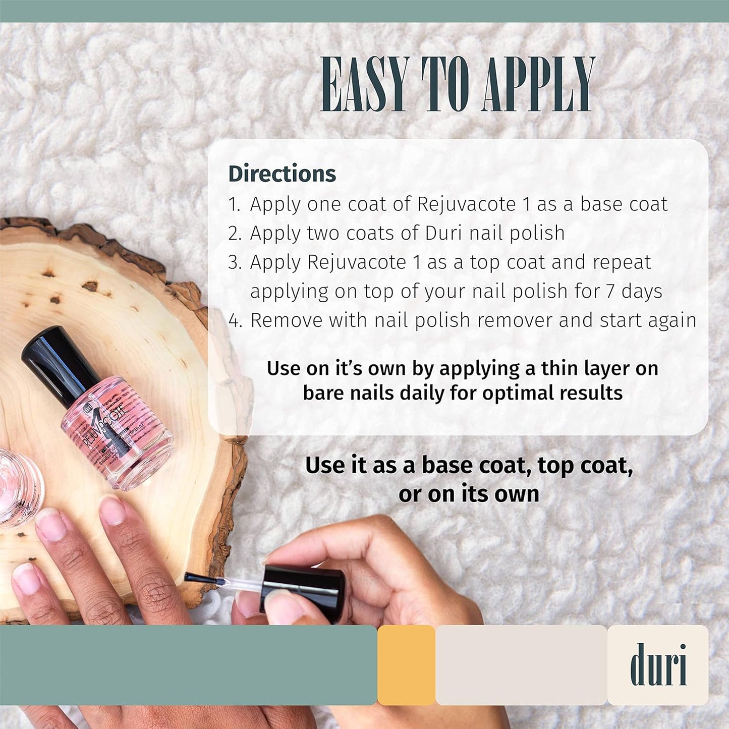 duri Rejuvacote 1 Nail Growth System - Original Maximum Strength Formula - Nail Strengthener and Nail Growth - Base and Top Coat - Pack of 3-0.45 fl. oz.