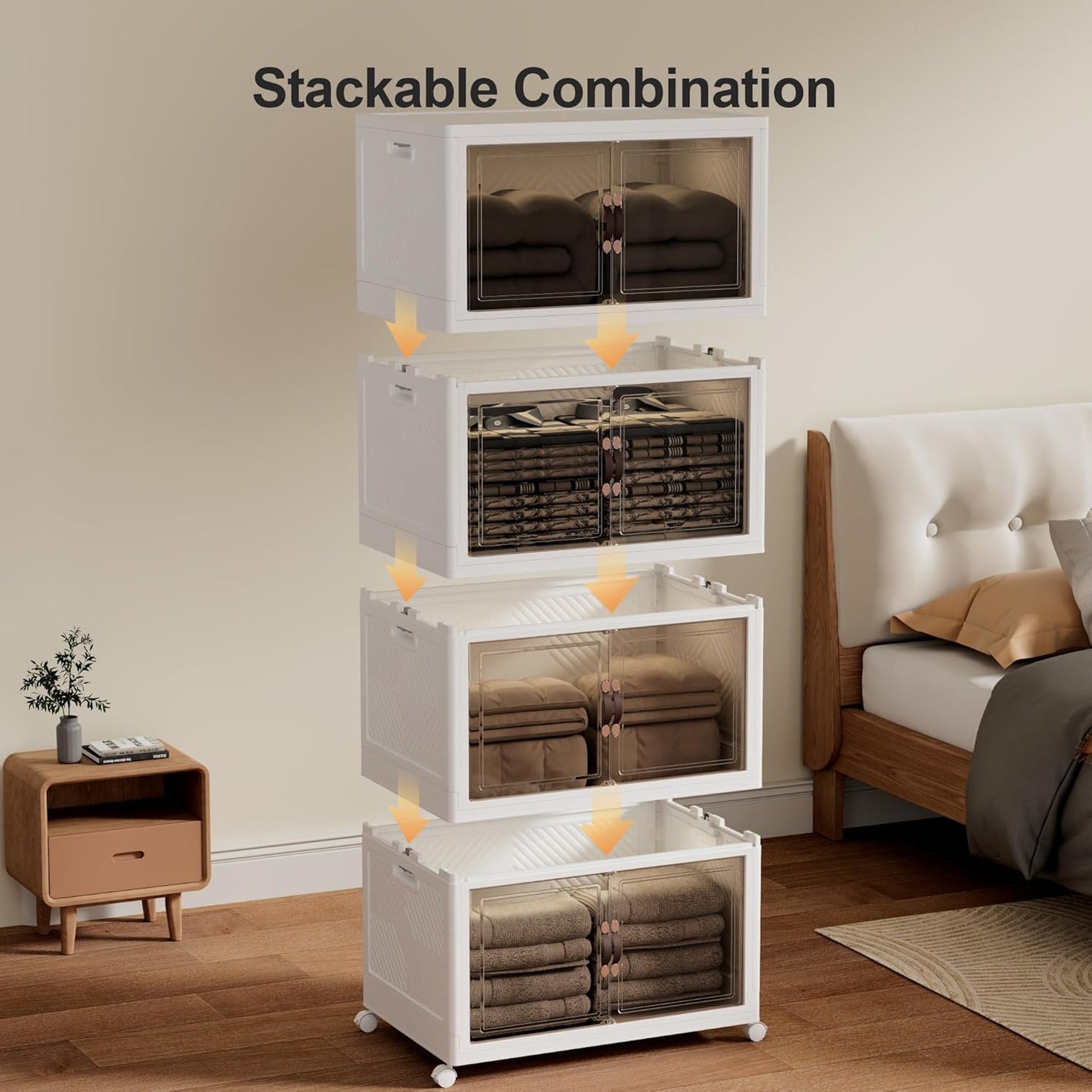 JOYMOOP 198 Qt Stackable Storage Bins with Lids, Closet Organizers and Plastic Storage Drawers for Home, 3 Pack Cubes