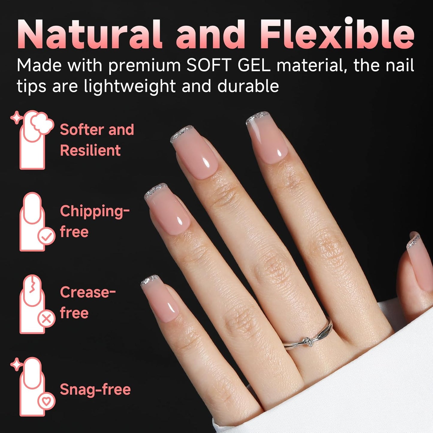 UNA GELLA Short Square Nail Tips, 600PCS Square Gel Nails Tips Pre Etched Full Cover Soft Gel Press on Nails No C Curve For Women Girl DIY French & Chrome Style Salon At Home 12 Sizes