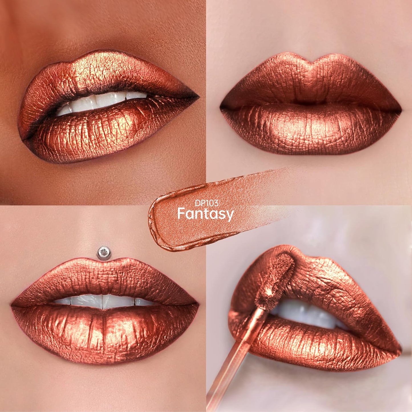 3Pc Lipsticks Set for Women Metallic Lipstick Long Lasting Dark Red Bronze Burgundy Lip Gloss, Metal Shine Lightweight Hydrating Full Coverage Lip Color, DP103/104/107