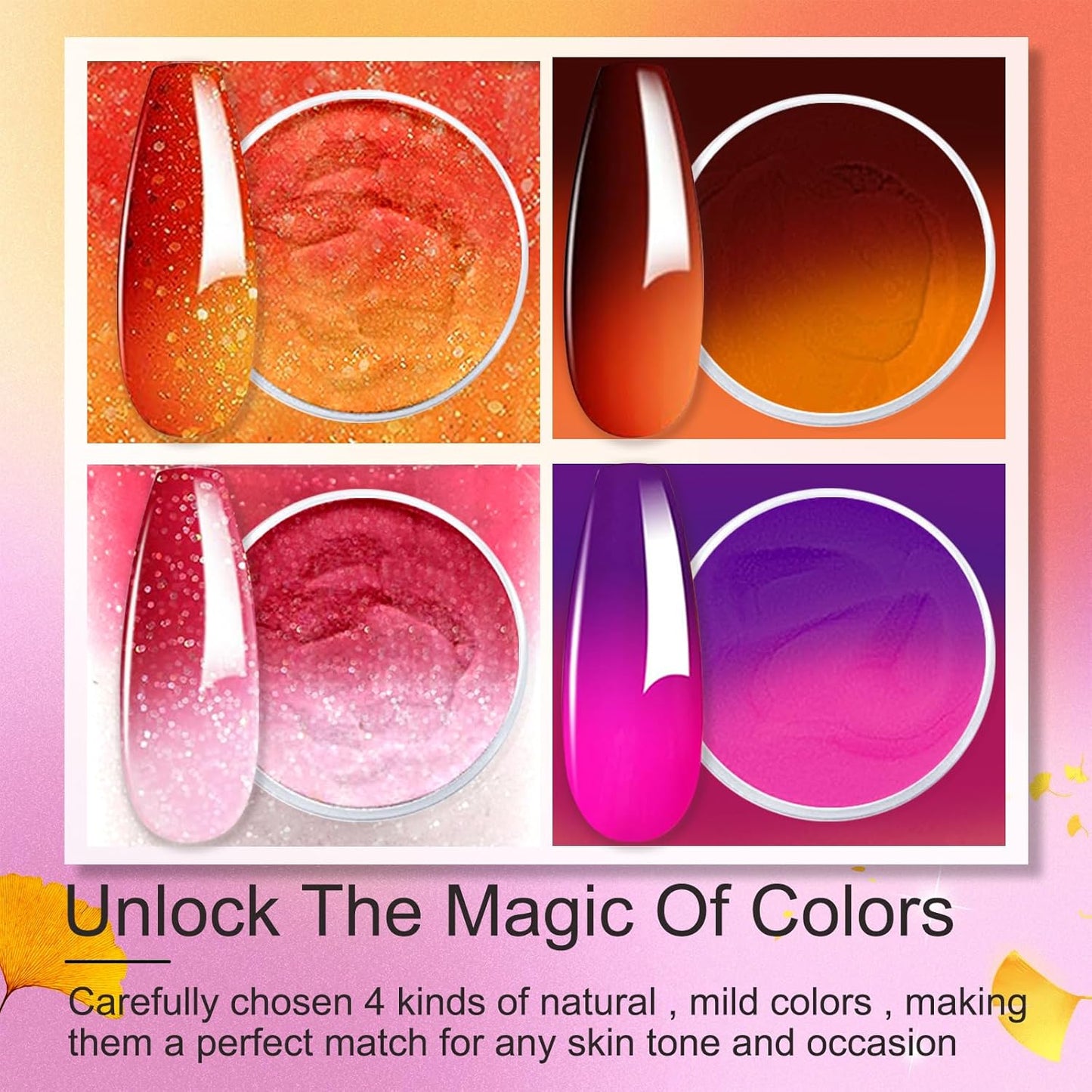 Honey Joy Dip Powder Nail Kit Starter, 4 Colors Halloween Pumpkin Orange Mystic Purple Dipping Powder Liquid Set with Base Top Coat for Nail Art Manicure Salon DIY, Dip-7pcs-No.14