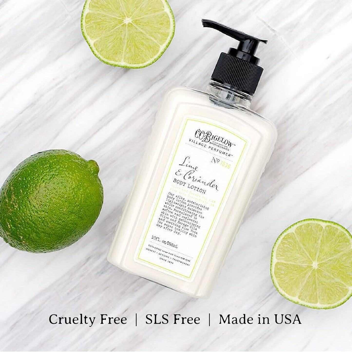 C.O. Bigelow Lime Coriander Body Lotion, Village Perfumer Moisturizing Body Lotion with Aloe Vera, Borage Oil & Olive Oil, 10 Fl Oz