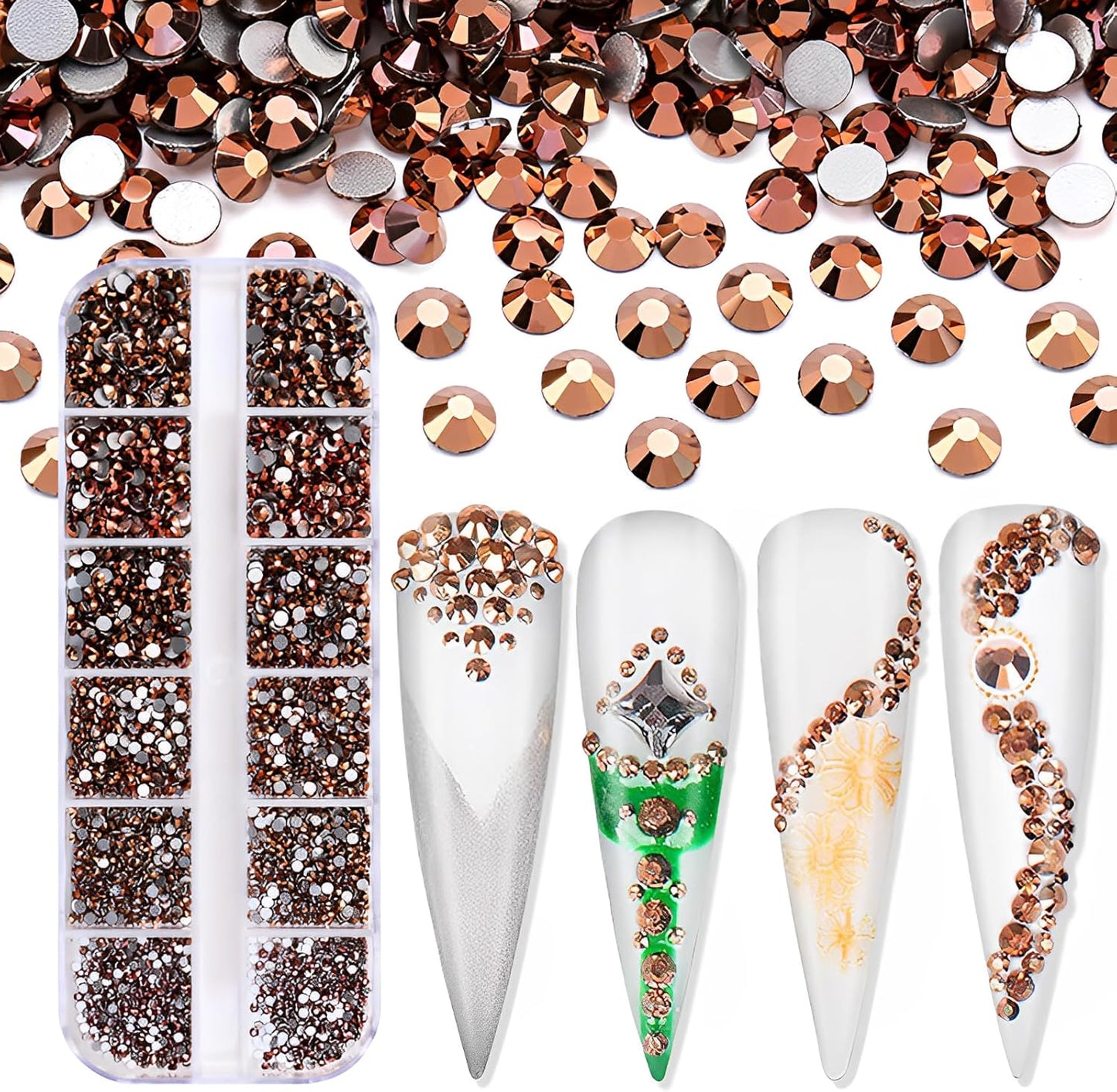 3600pcs Flatback Rhinestones Glass Charms Diamantes Gems Stones for Nail Art 6 Size ss4~ss12 Box Rose Gold