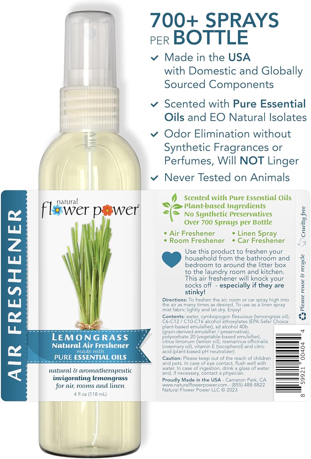 Air Freshener Spray - Odor Eliminator w/Essential Oils - Home, Car & Fabric - Cruelty Free & Vegan - Variety Pack - Lavender + Lemongrass + Peppermint & Lemon - 3 x 4 fl oz