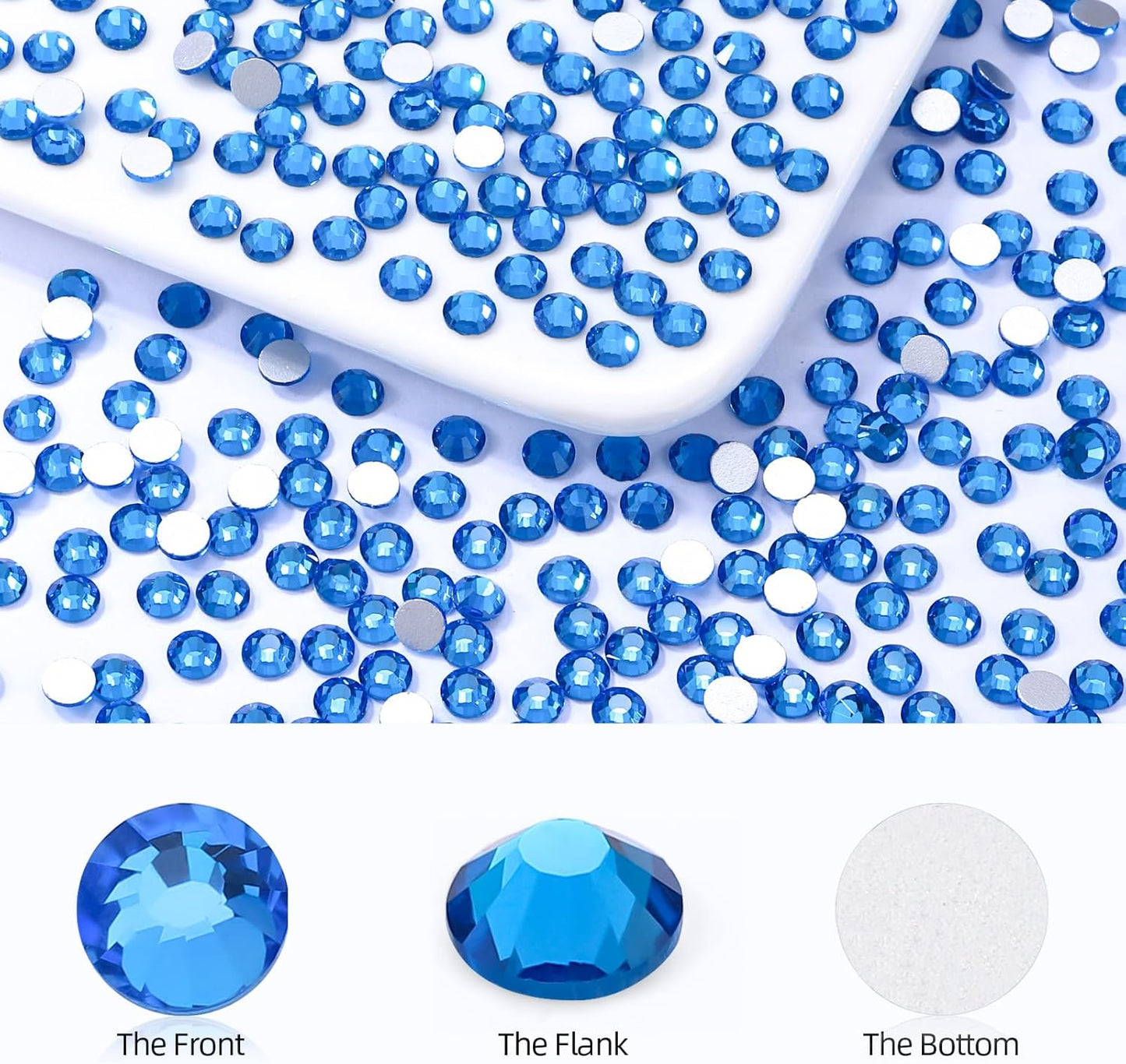 Capri Blue Flatback Rhinestones, Glass Rhinestones for Nail Art and Craft, Glue Fix, Loose Crystal Gemstones(Capri Blue, SS16, 1440pcs, 3.8-4.0mm)