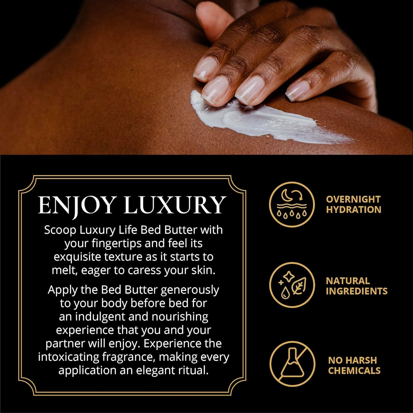 LUXURY LIFE Bed Butter - Scented, Luxurious Body Butter With All-Natural Hyaluronic Acid For Soft, Glowing, Hydrated Skin - For Men & Women - For All Skin Types - Warm Compliments Scent, 5 oz