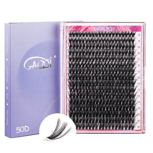 GAQQI Lash Clusters 320Pcs Individual Lashes 50D Mixed 9-16mm Eyelash Clusters C Curl Lash Clusters Look Like Mink Eyelash Extensions Thin Band Soft to Use Self Application(50D-CMIX）