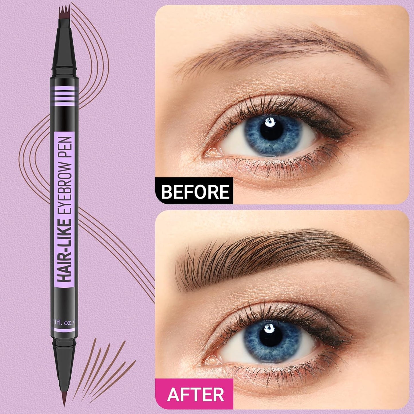 iMethod Eyebrow Pen - Eyebrow Pencil Magic 2-in-1 Eye Brow Pencils for Women with 4-Fork-Tip and Precise Brush-Tip Create Natural Hair-Like Brows, Last All Day, Microblading Eyebrow Pen, Brown