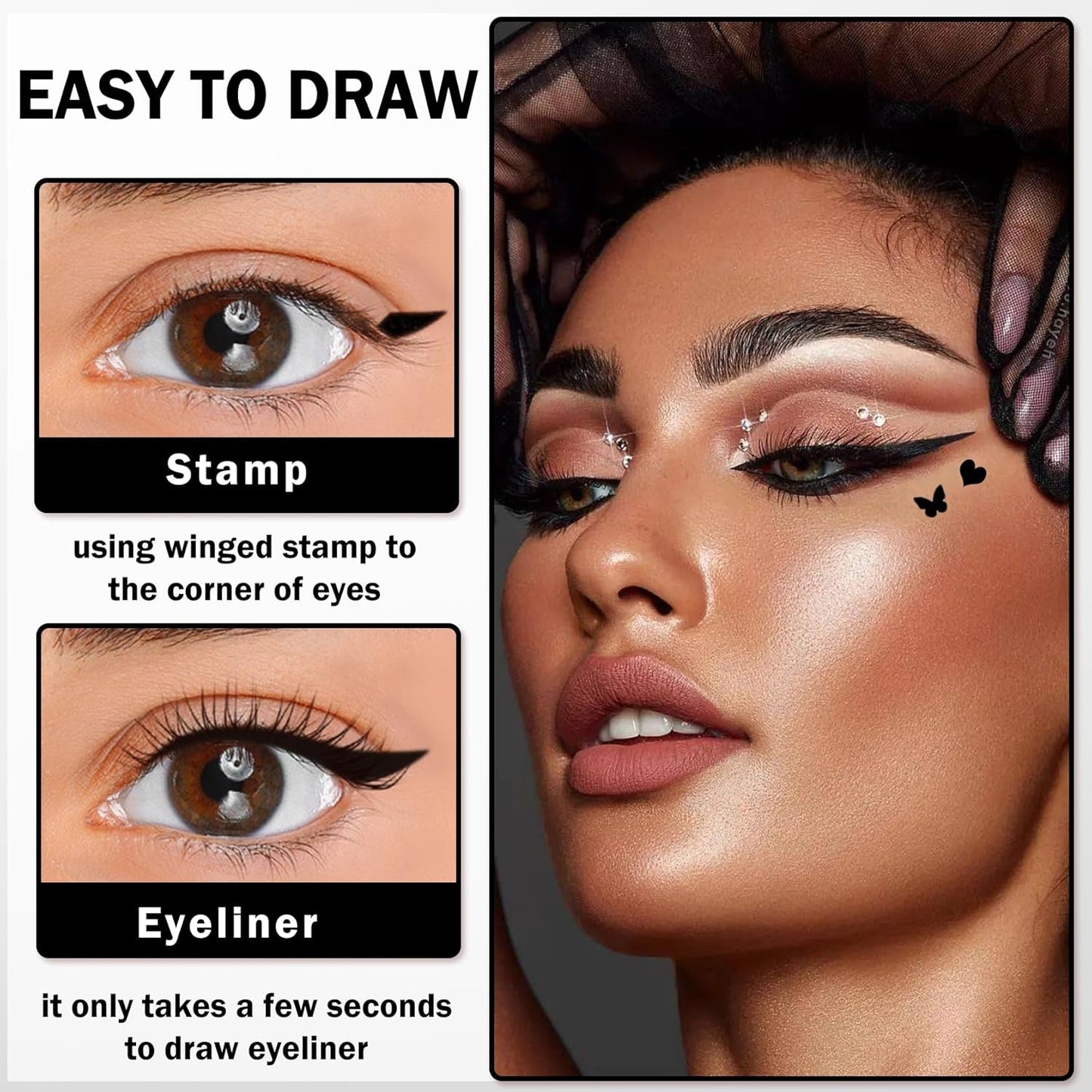 Double-headed Eyeliner Stamp Pencil Black Liquid Winged Eyeliner Stamp Pen Waterproof Smudgeproof Eye Liner Stamp for Eye Makeup(04 Star)