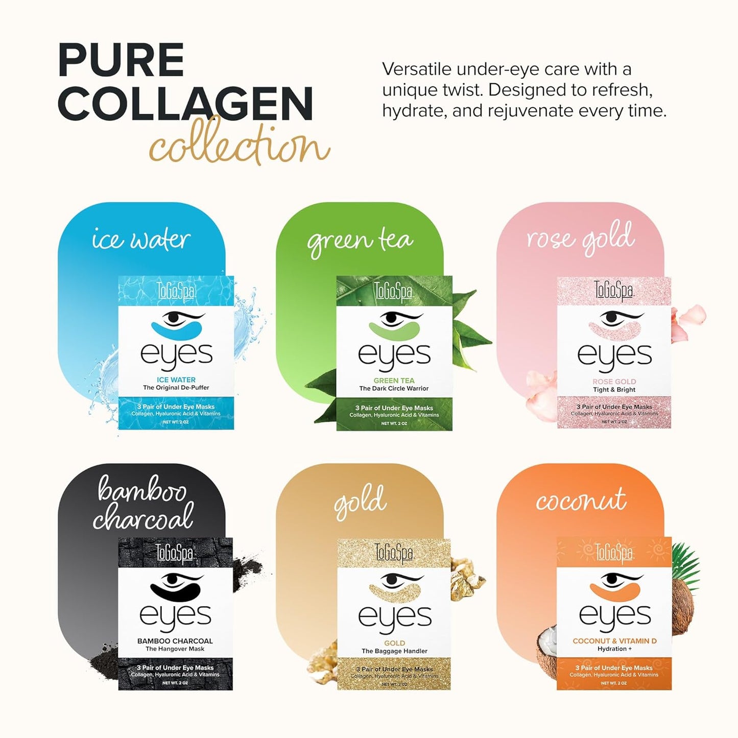 ToGoSpa Golden EYES, Dark Circle Warrior | Premium Clean Anti-Aging Gel Pads with Collagen, Hyaluronic Acid, Aloe Vera, Vitamins C & E, 1 Pack - 3 Pair