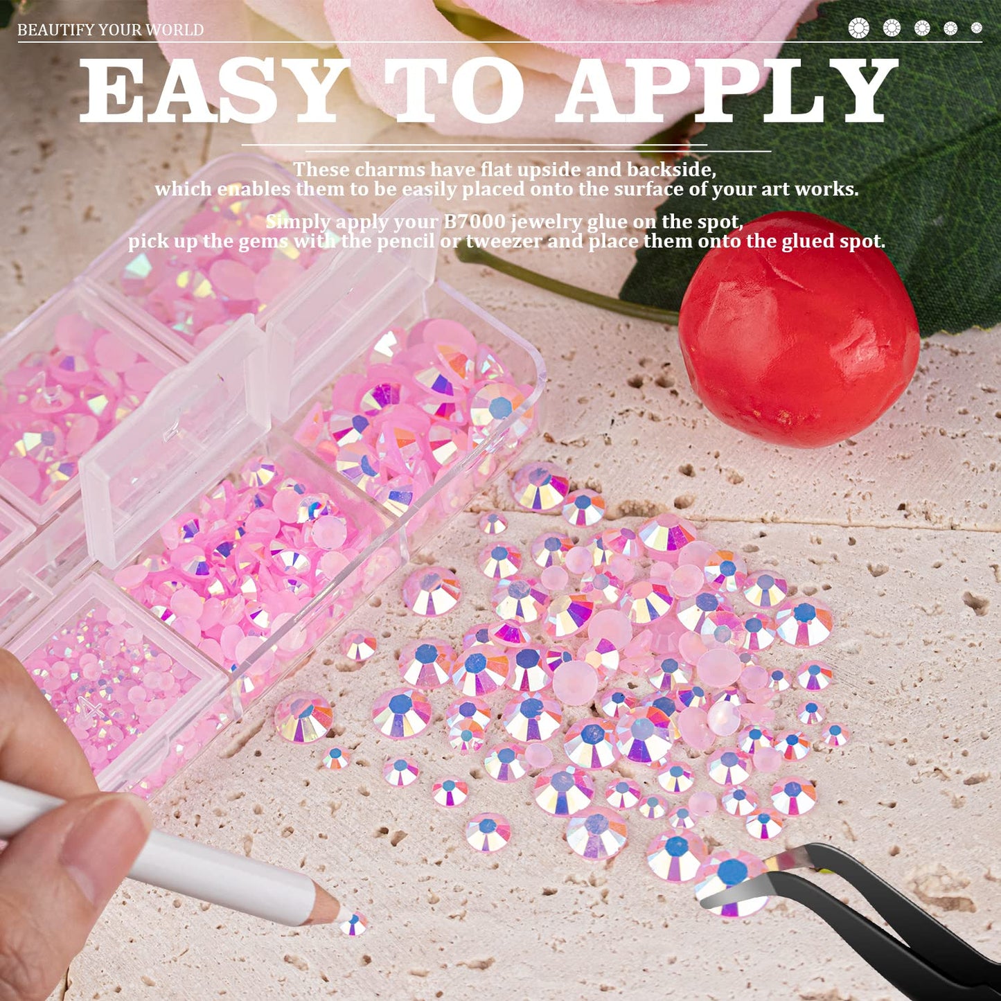 Resin Rhinestones Crafting, 2/3/4/5/6mm Flatback Jelly Rhinestones, 2 Boxes Light Pink AB Non Hotfix Crystal Gems for Bedazzling Crafts Mugs Tumblers Clothes Makeup Nail