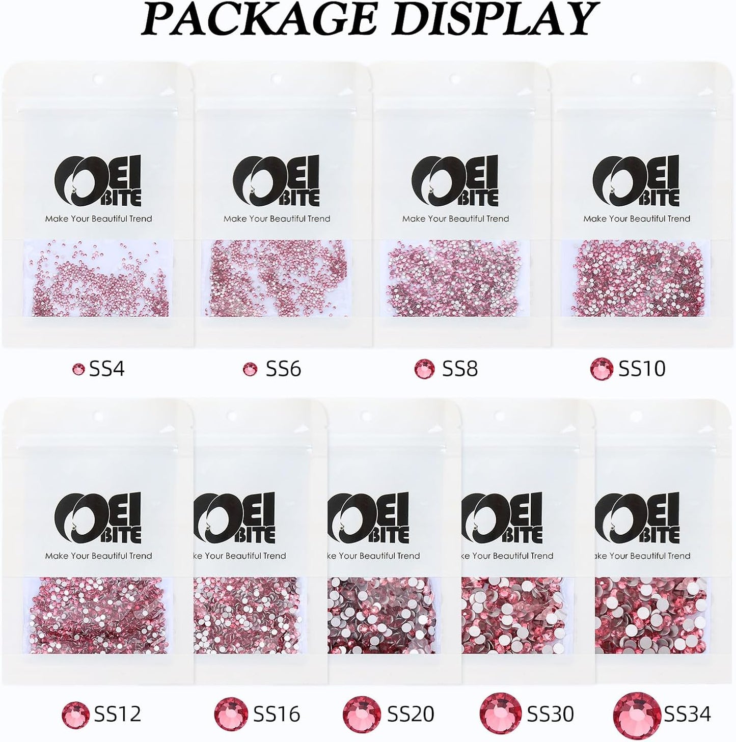 Rose Flatback Rhinestones, Glass Rhinestones for Nail Art and Craft, Glue Fix, Loose Crystal Gemstones(Rose, SS8, 1440pcs, 2.3-2.5mm)