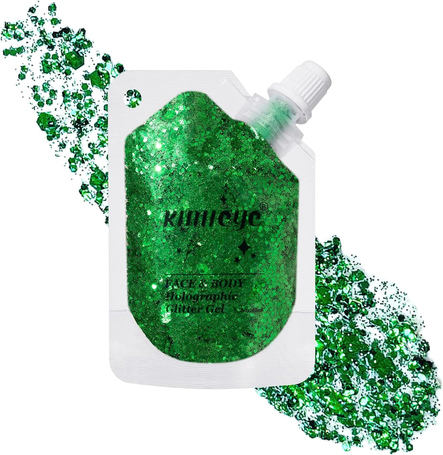 Holographic Face Glitter Gel Body Shimmer Makeup for for Hair, Face, Clavicle, Arm, Nail, Eyeshadow, Long Lasting Waterproof Party Glitter for St. Patrick's Day, 1.35oz (Grass Green #16)