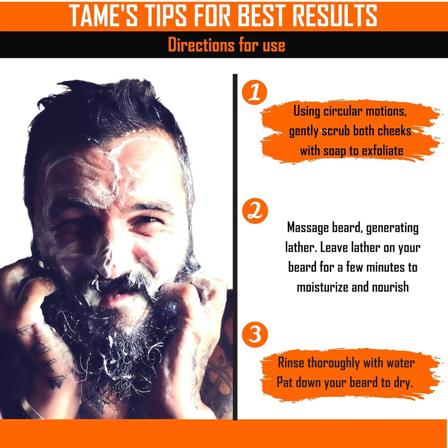 TAME THE WILD Orange Walnut Beard Soap Bar - 5 oz Exfoliating Beard Wash and Face Scrub - Shea Butter and Coconut Oil Cleanser - Hydrating Grooming Soap - Father's Day Gifts