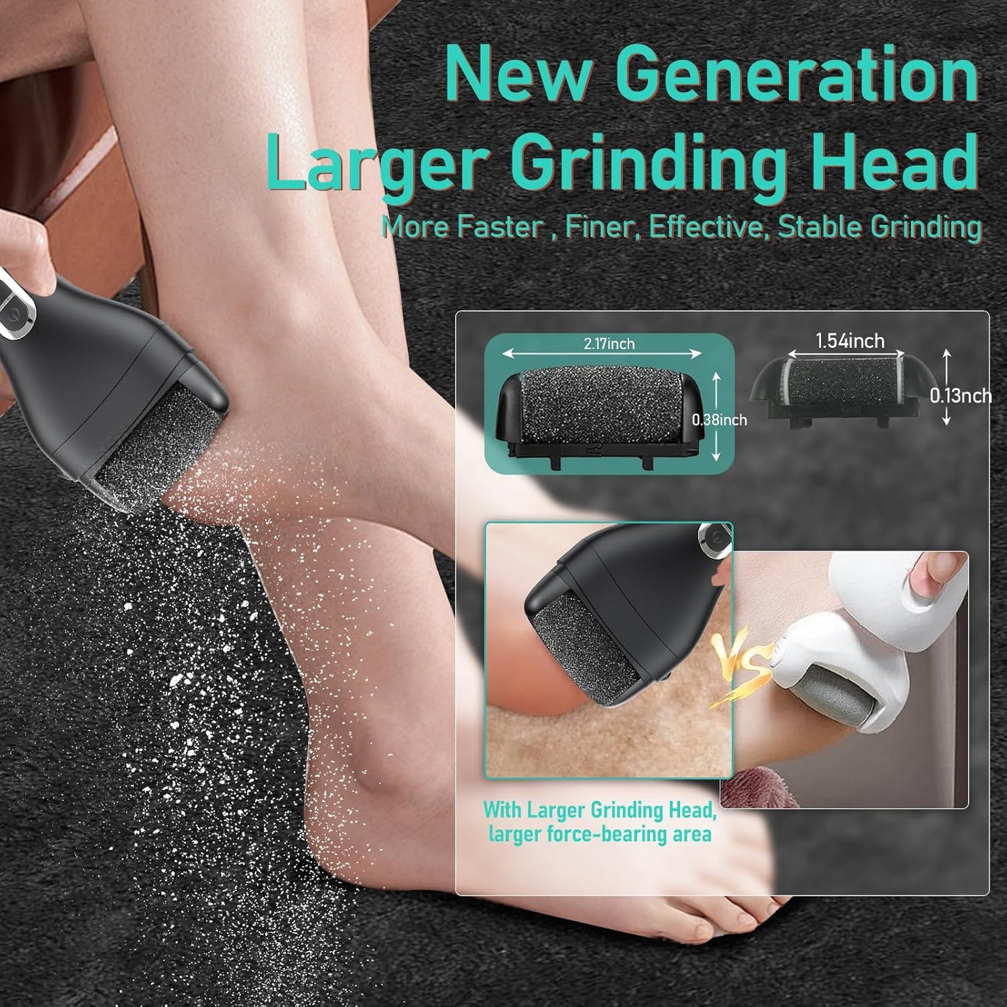 Callus Remover for Feet - with Larger Grinding Head, Portable Pedicure Kit Foot File Callus Remover, Rechargeable Waterproof Foot File for Foot Care Deadskin Remover LCD Display-2pcs