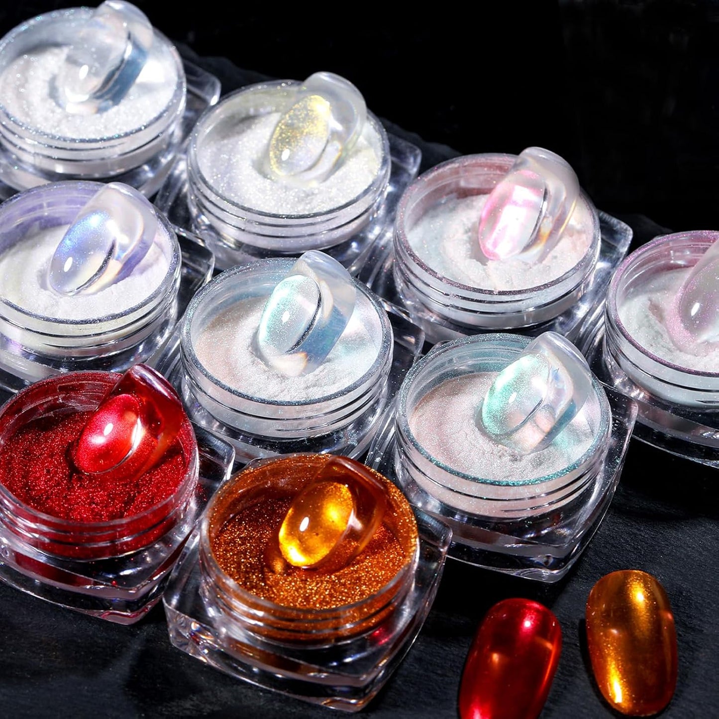 BORN PRETTY Chrome Powder Metallic Mirror Chameleon Nail Powder Auroras Mermaid Nail Powder Pigment for Nail Art Gel Polish Manicure Nail Art Decorations 9 Jars