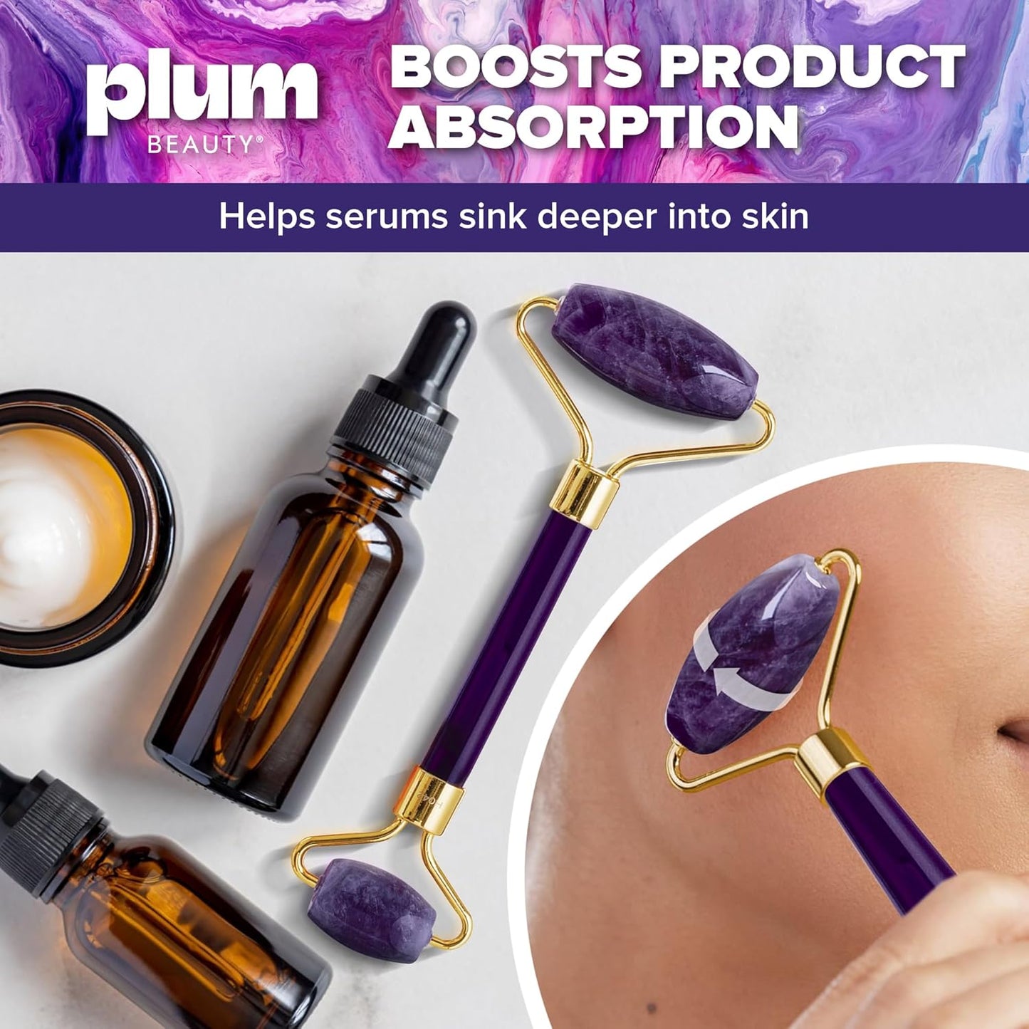 Amethyst Face Roller - Gua Sha Facial Tools, Jade Rollers for Face, Eye and Neck, Skin Care Kit for Men Women, Facial Massager for Wrinkles and Lifting, Self Care, Eye Rollers for Aging Skin