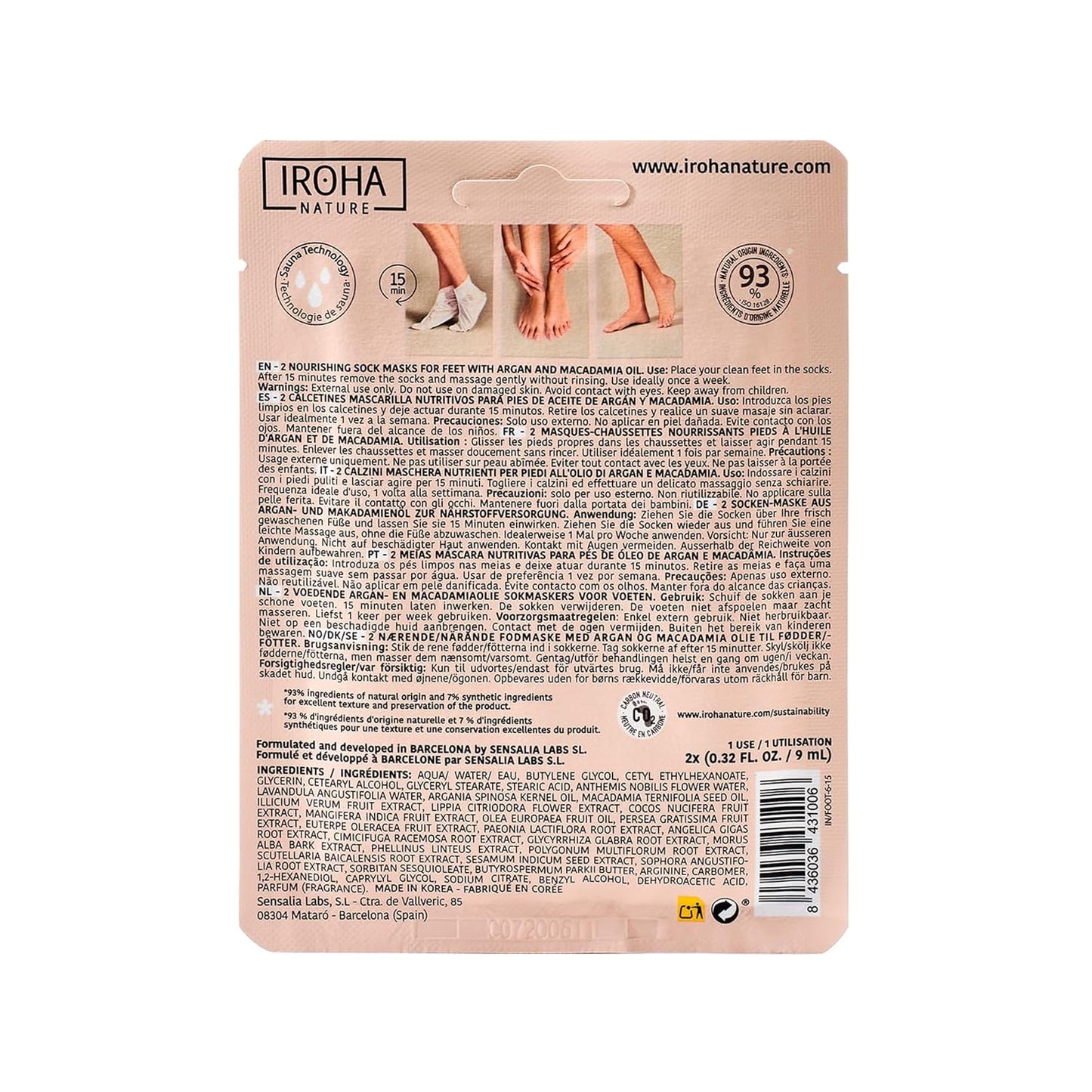 IROHA NATURE Nourishing Foot Mask Socks with Argan & Macadamia Oil | 4 Pairs | Intensive Treatment for Dry & Dehydrated Feet | Flash Effect | Natural & 100% Vegan