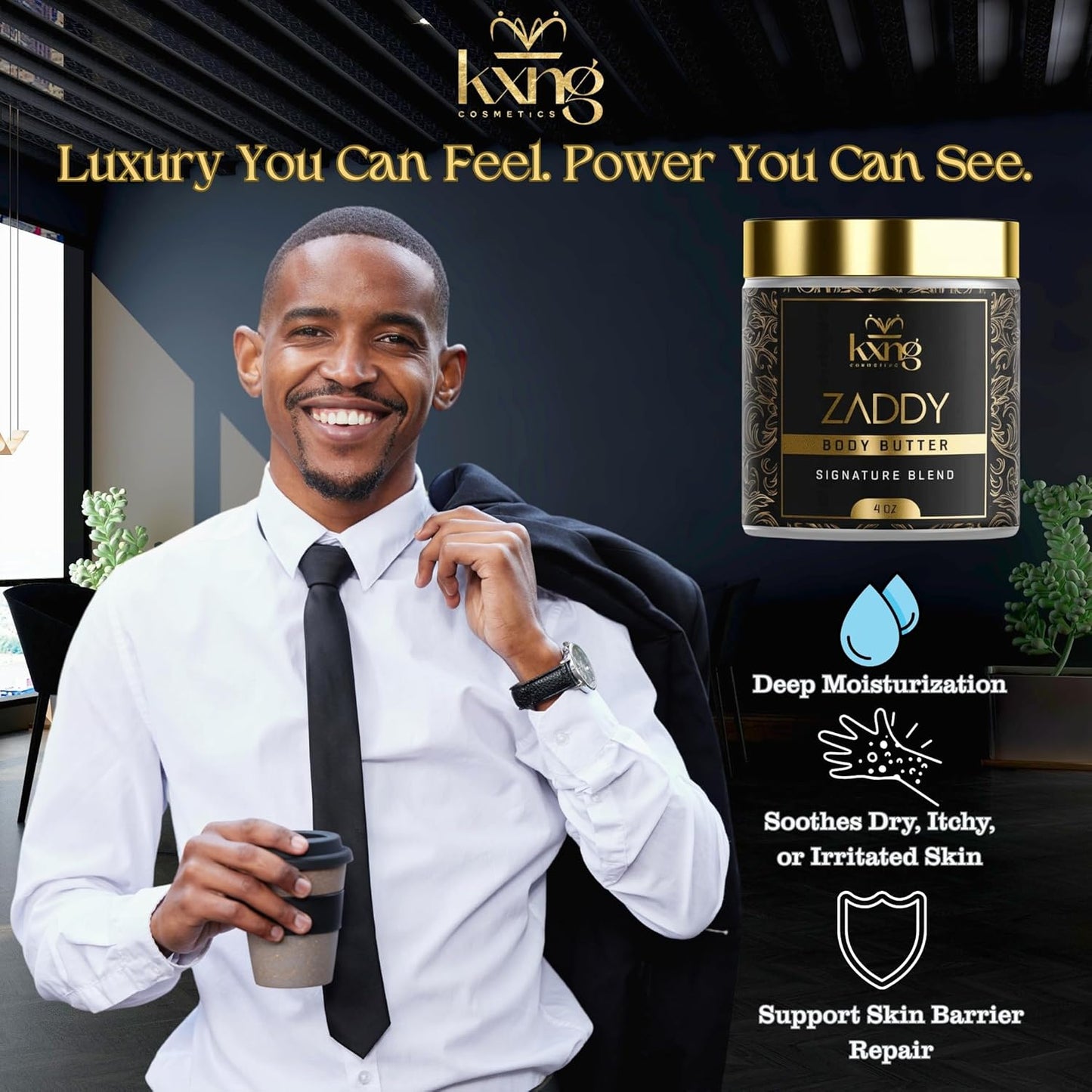 KXNG Cosmetics, Body Butter, Organic Skin Care for Men and Women, Body Moisturizer Lotions and Creams, Raw Shea Butter, Cocoa Butter, Mango, Coconut Oil, Hand, Foot, All Skin Types (Zaddy)