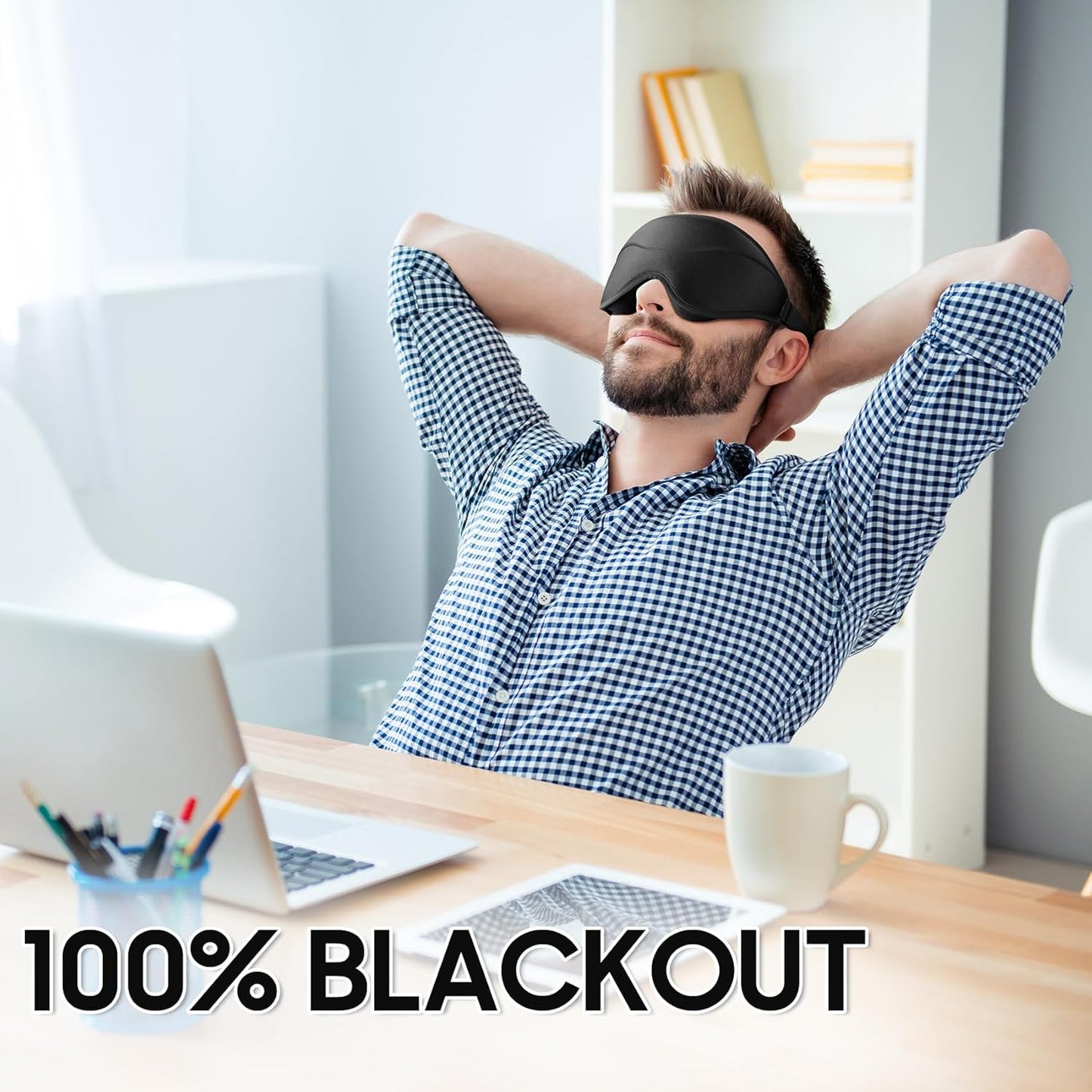 Sleep Mask - Total Blackout 3D Sleeping Mask, Super Lightweight & Silky Soft Eye Mask for Sleeping, Fully Adjustable Fit for Home, Office, Traveling, Meditation, Yoga, Black
